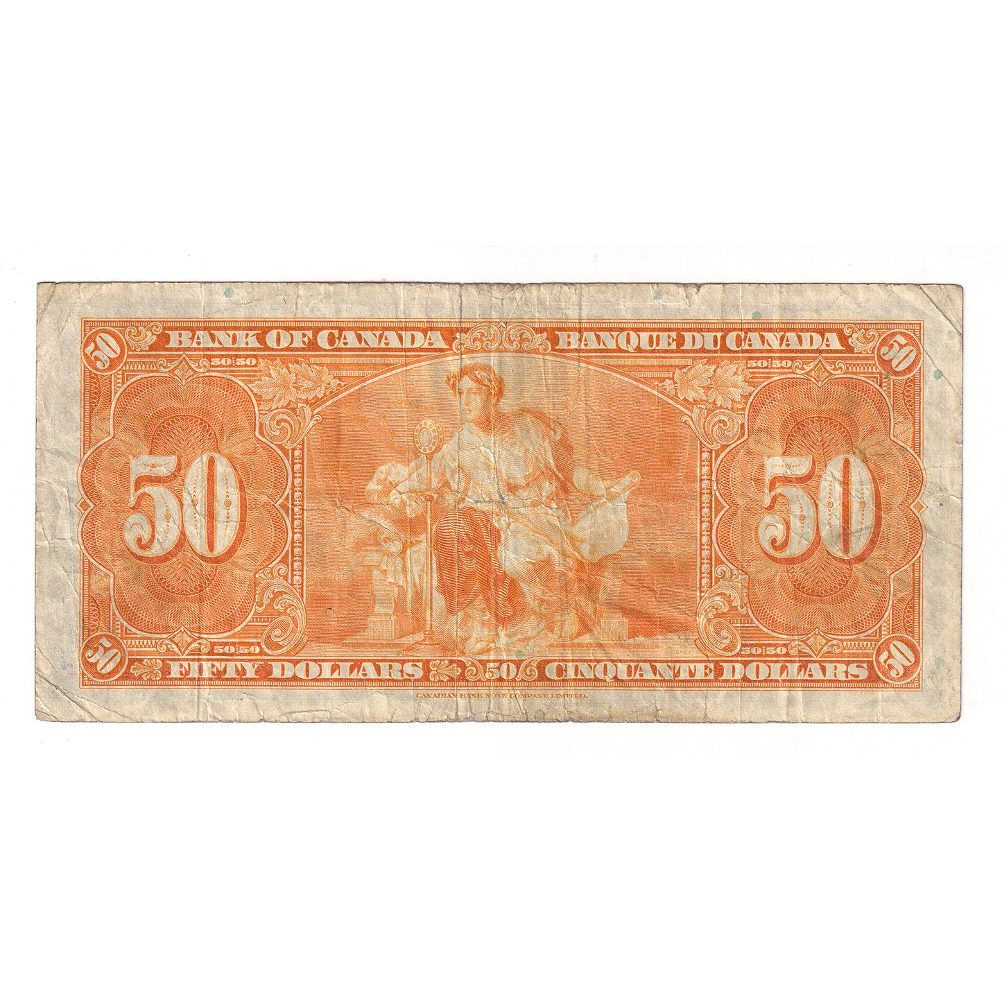 BC-26b 1937 Canada $50 Note Gordon-Towers B/H, F-VF (F15) Tears, writing, or impaired