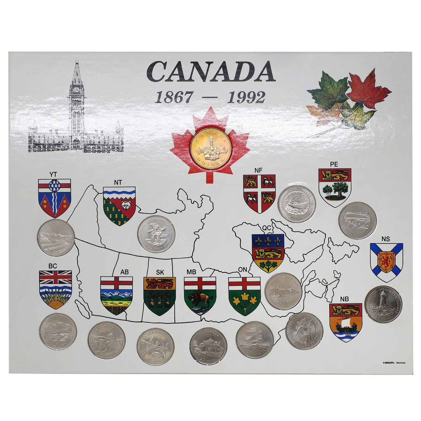 1867-1992 Canada 125 Quarter & Loon Set in White Map Holder (some coins toned)
