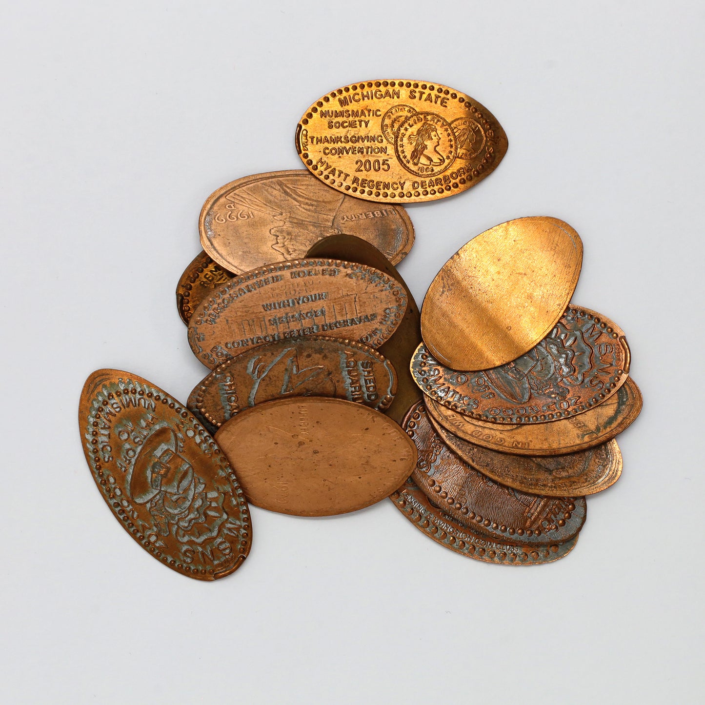 Lot of 15x Elongated Penny Tokens, All Different Designs, 15pcs