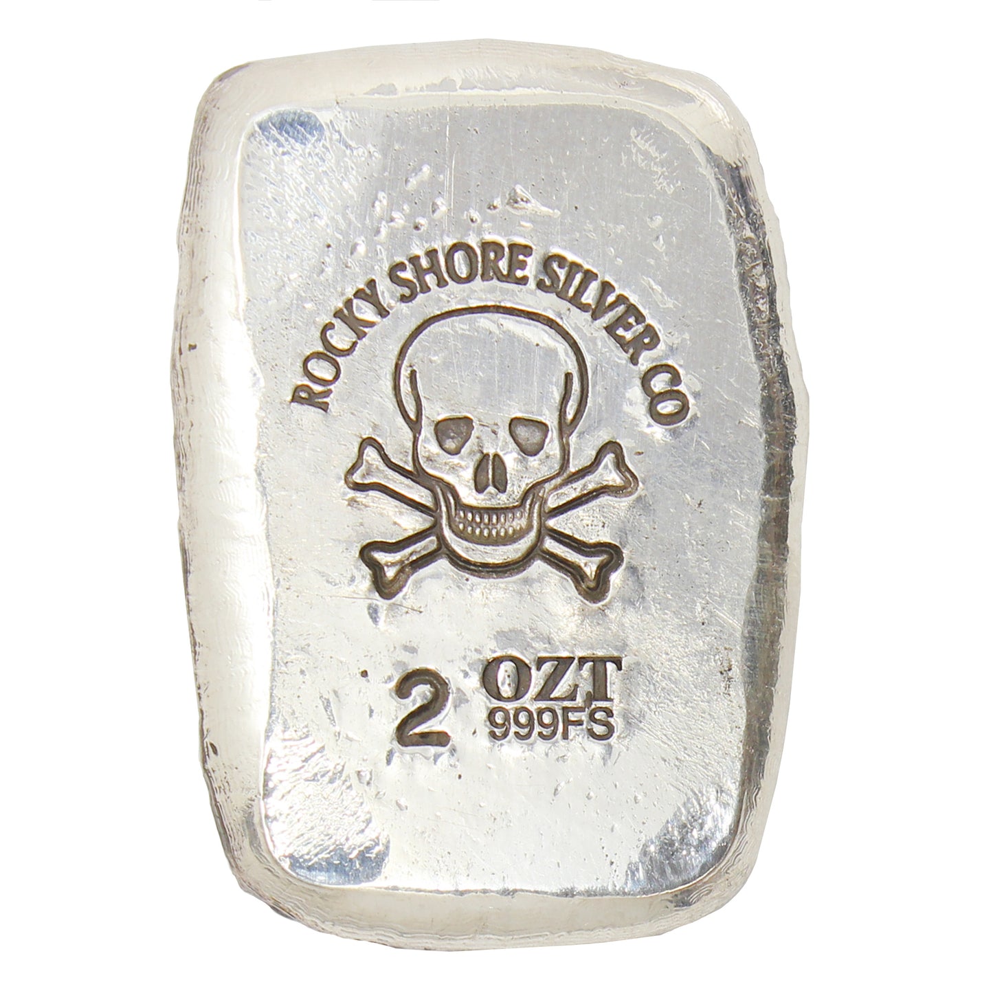 RSSC 2oz Hammered & Antiqued Skull with Swords Silver Bar (No Tax)