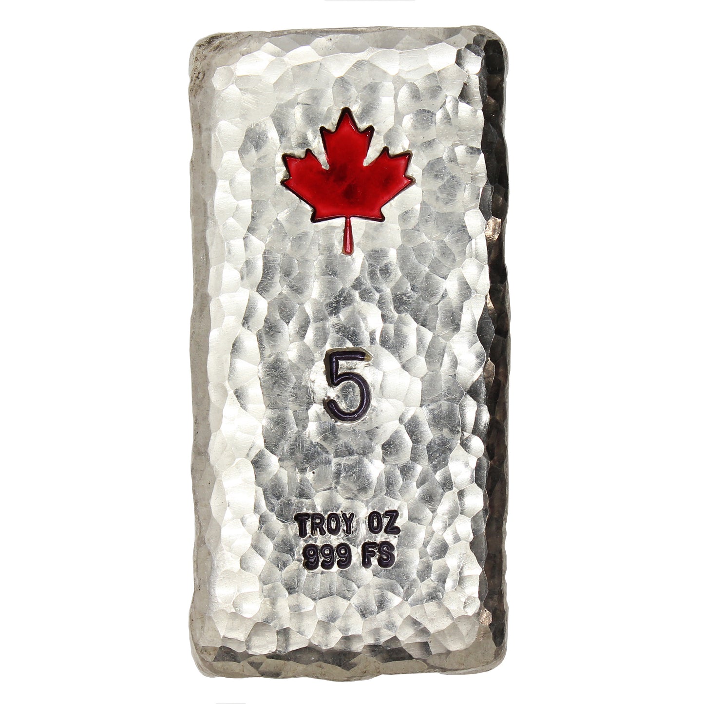 RSSC 5oz Hammered Bar w Enameled Red Maple Silver (No Tax) Toned/Scratches