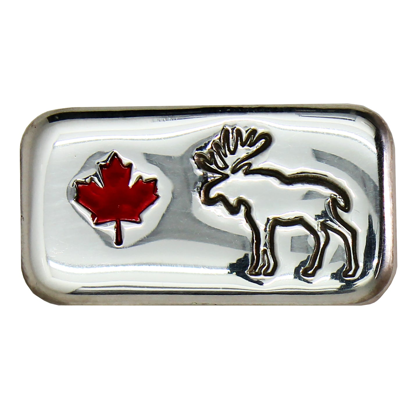 RSSC 3oz Moose w Enameled Red Maple Leaf .999 Silver Bar (No Tax) Scratches