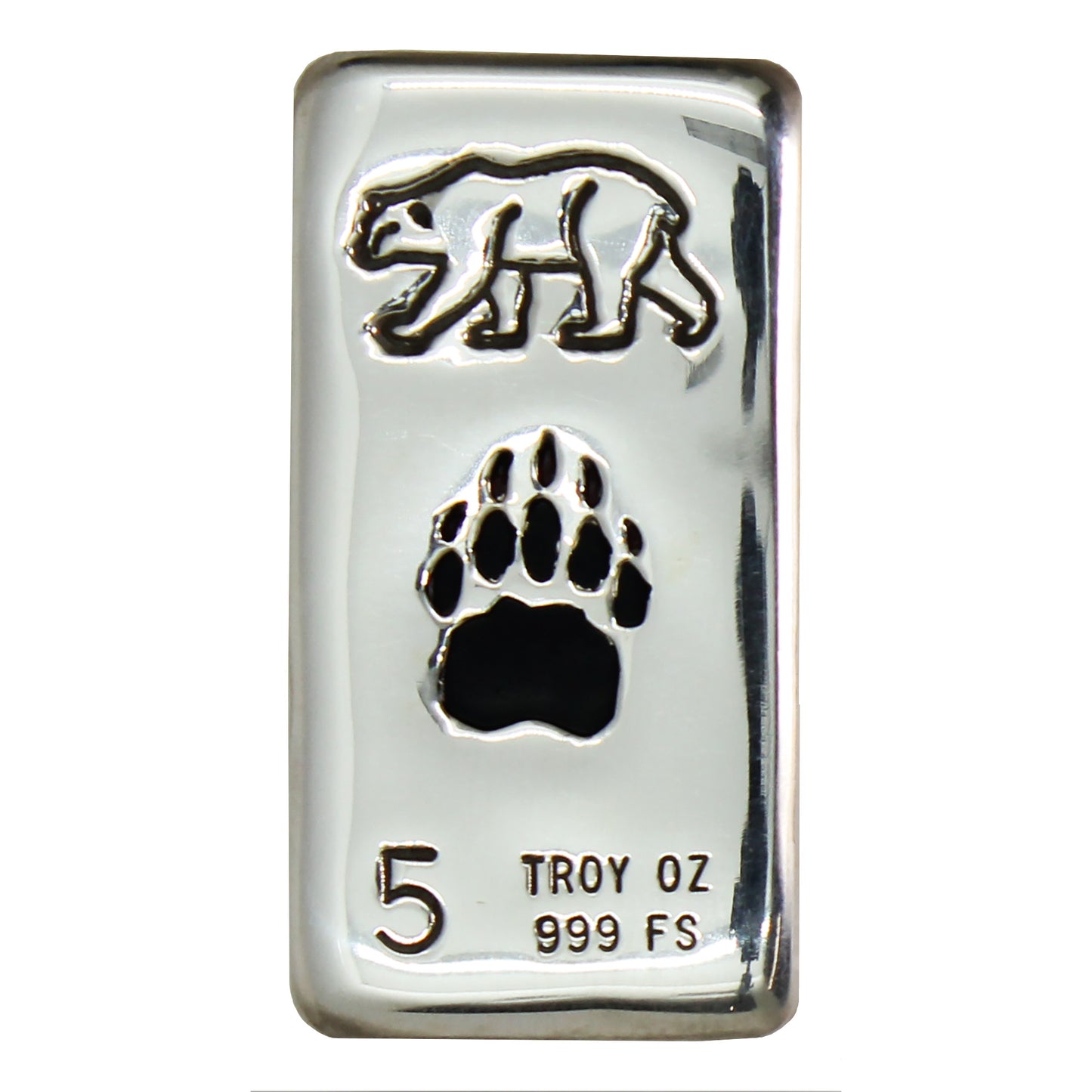 RSSC 5oz Bear w Enameled Black Bear Paw .999 Fine Silver Bar (No Tax) Hairline Scratches