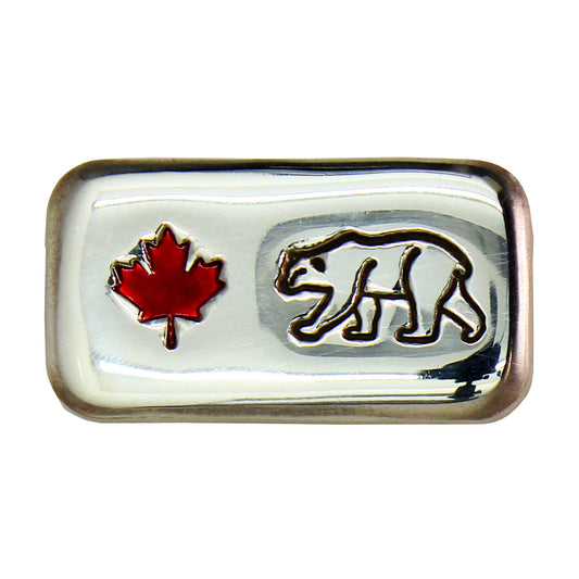 RSSC 3oz Bear w Enameled Red Maple Leaf .999 Silver Bar (No Tax) Hairline Scratches