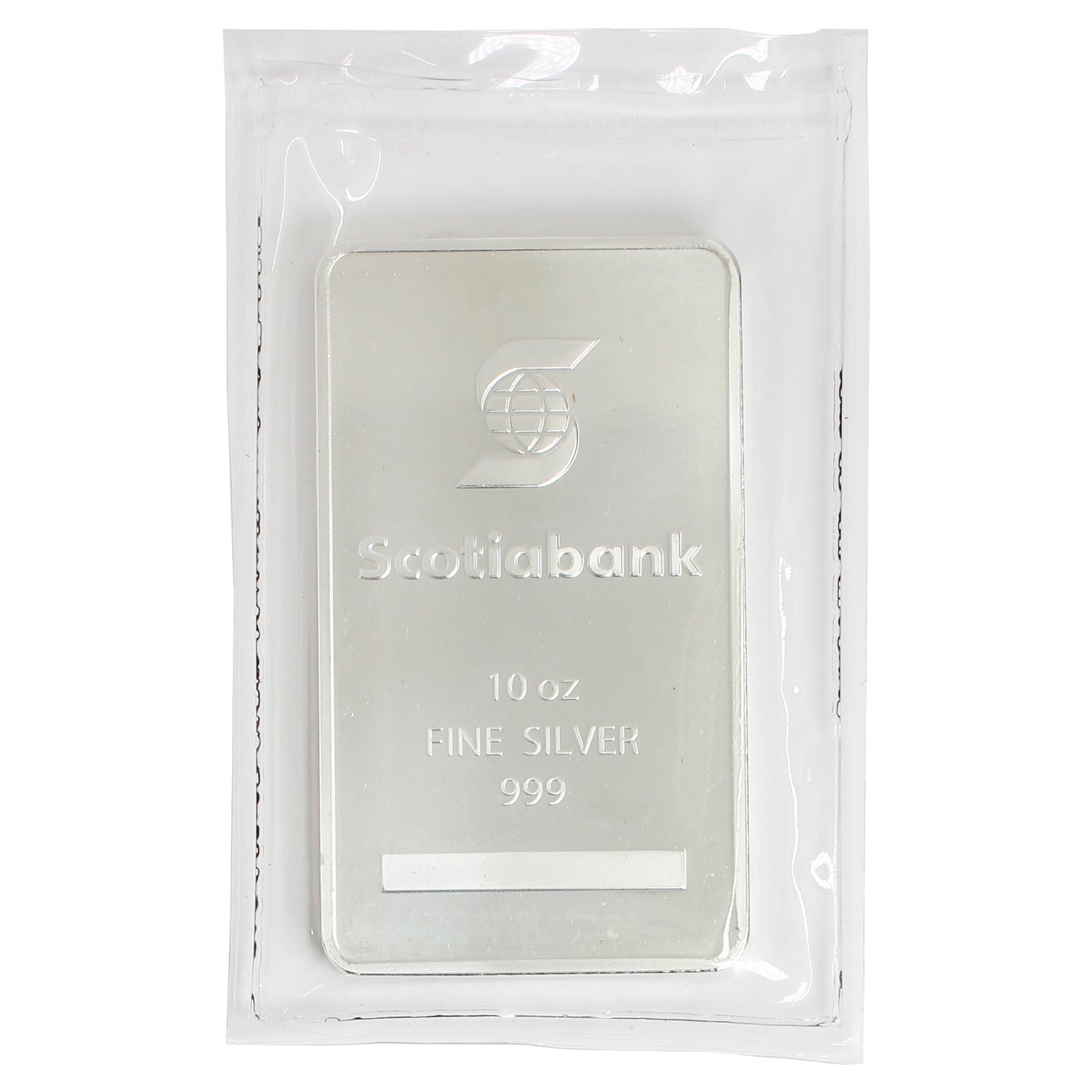 Scotiabank 10oz Repeated Logo Back .999 Fine Silver Bar (No Tax) Light Toning