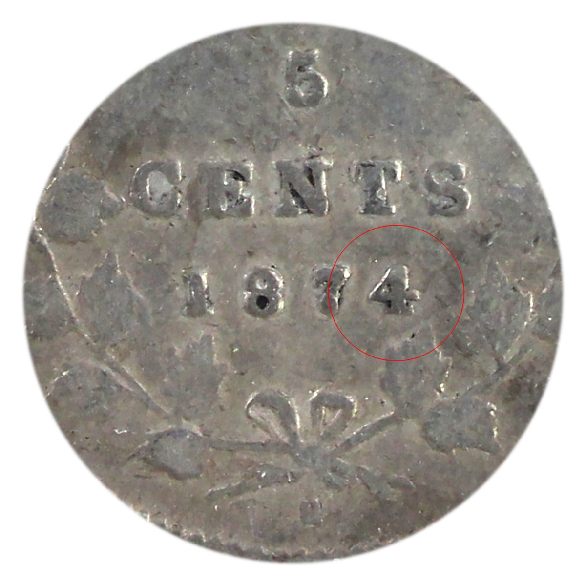 1874H Plain 4 Canada 5-cents ICCS Certified F15