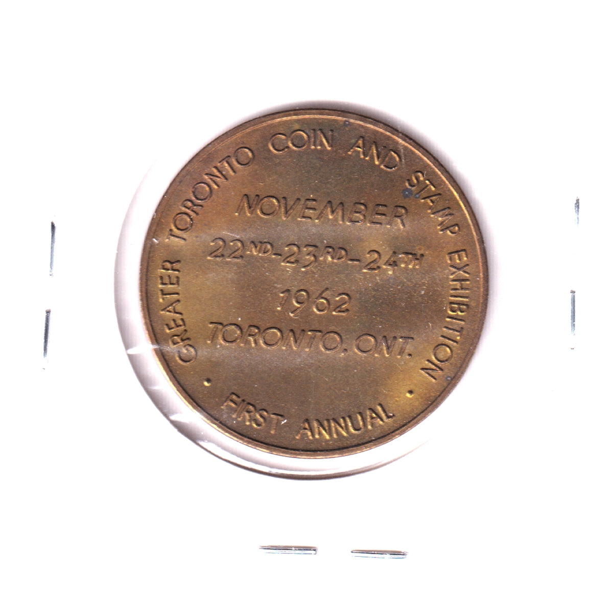 1962 Scotiabank Greater Toronto Coin and Stamp Exhibition Medallion (Toned)