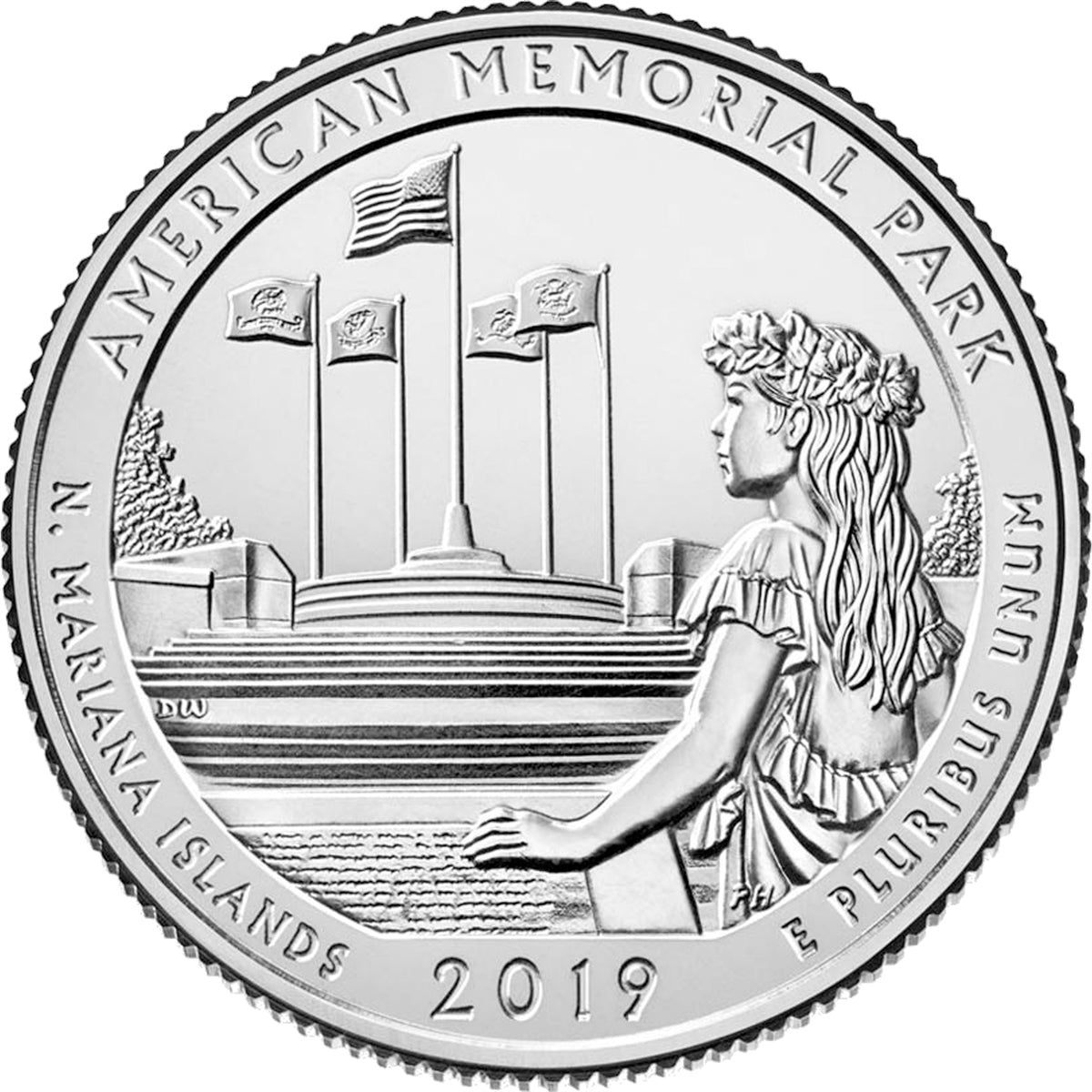 2019-P American Memorial (N. Mariana Is.) USA National Parks Quarter Uncirculated (MS60)
