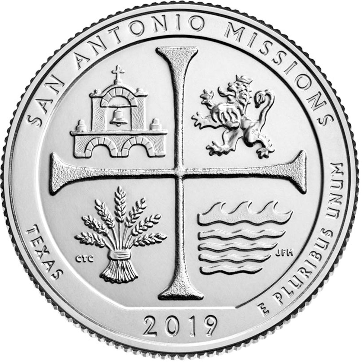 2019-D San Antonio Missions (Texas) USA National Parks Quarter Uncirculated (MS60)