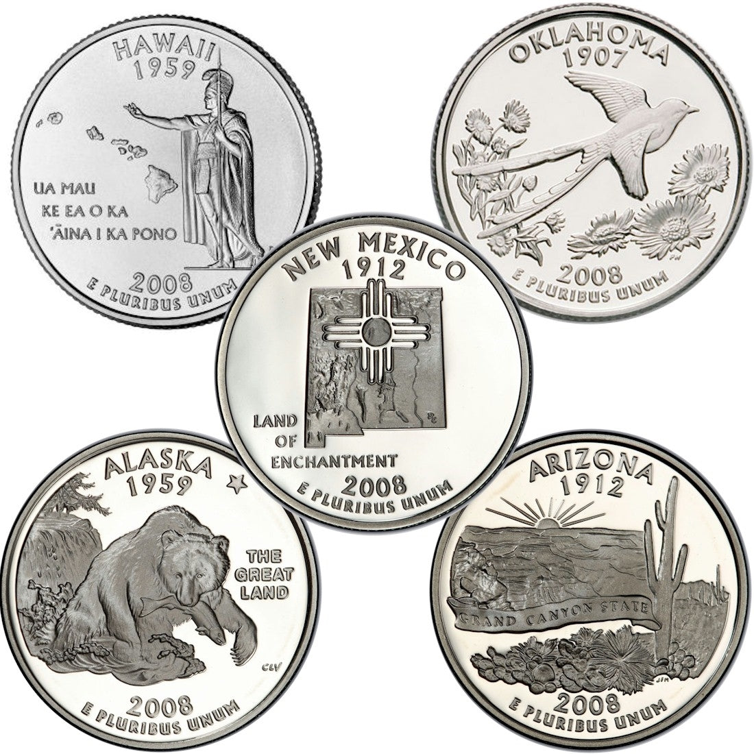 2008 USA Statehood Quarter 10-coin Set - Both P&D Mint Singles