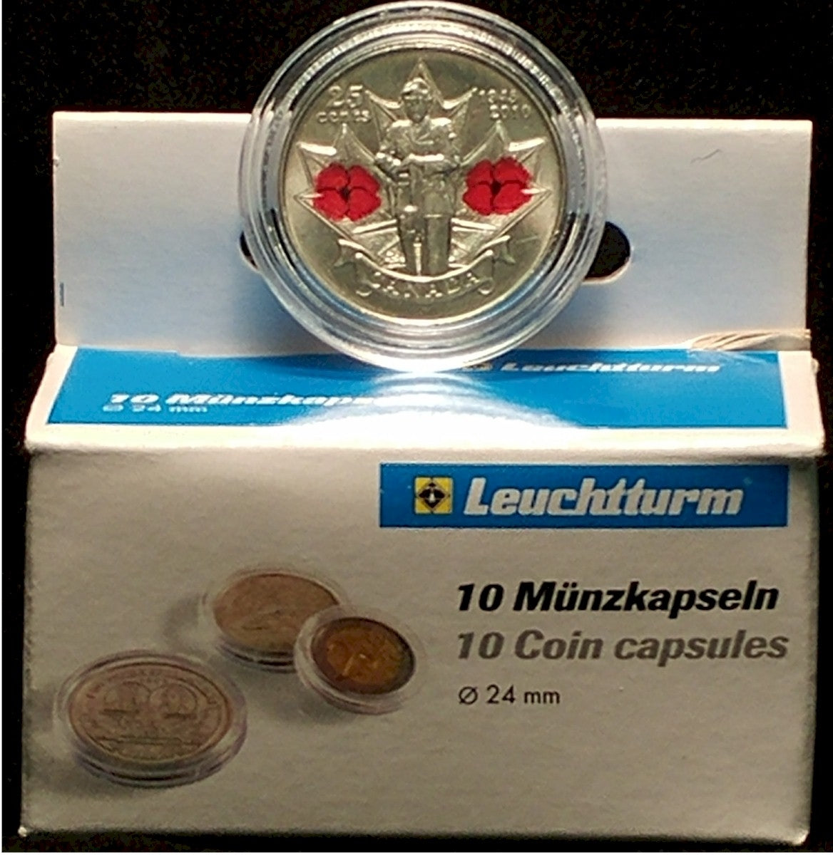 10 x Capsules Round for Canadian or US 25-cents (24mm)
