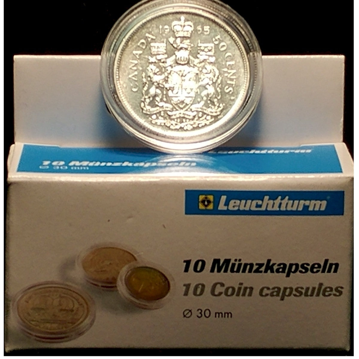 10 x Capsules Round for Canadian 50-cents Silver (30mm).