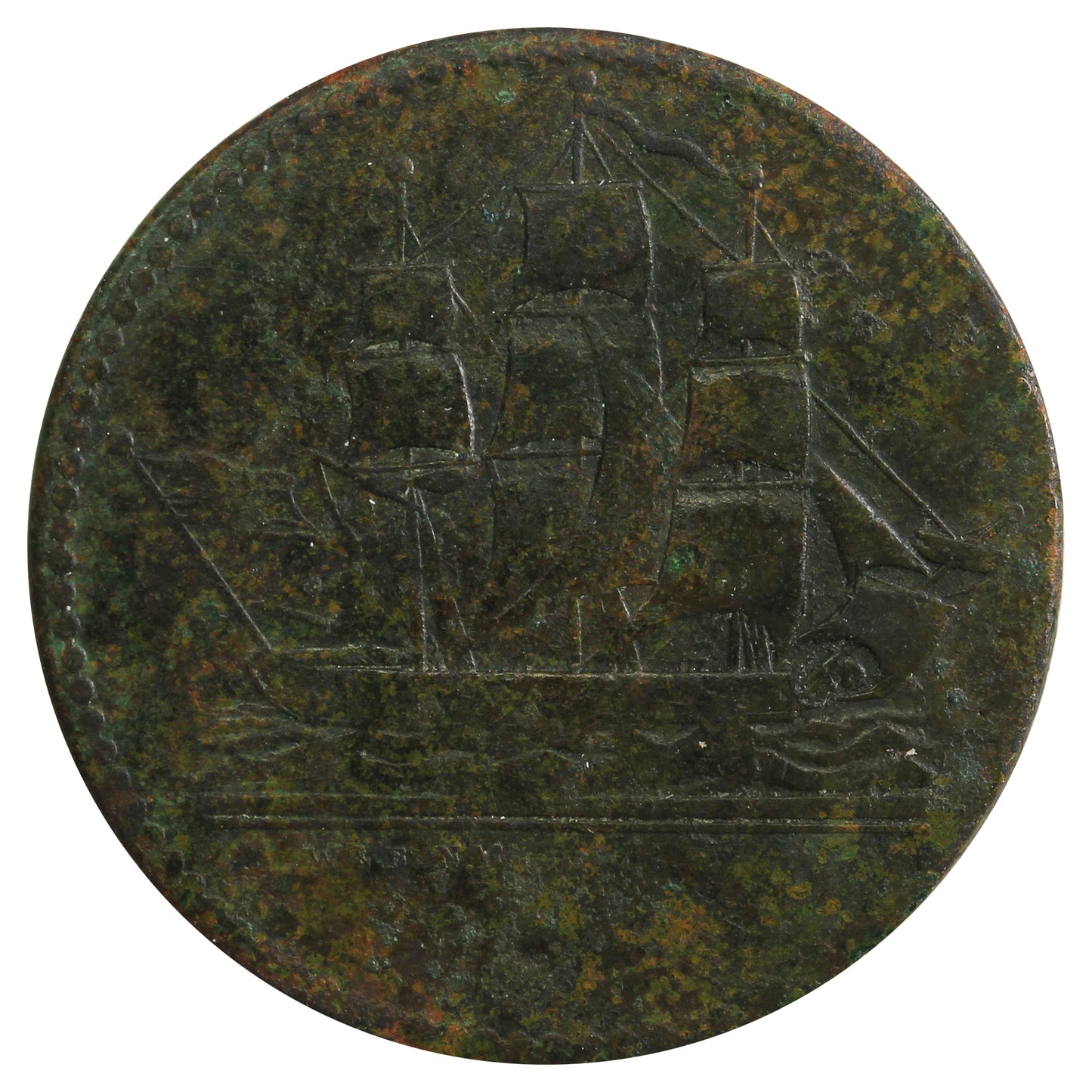 PE-10-1 No Date (1829) PEI Ships Colonies & Commerce Token Very Good (VG8) Corrosion