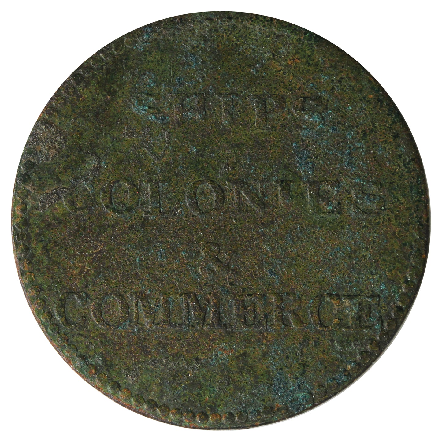 PE-10-1 No Date (1829) PEI Ships Colonies & Commerce Token Very Good (VG8) Corrosion