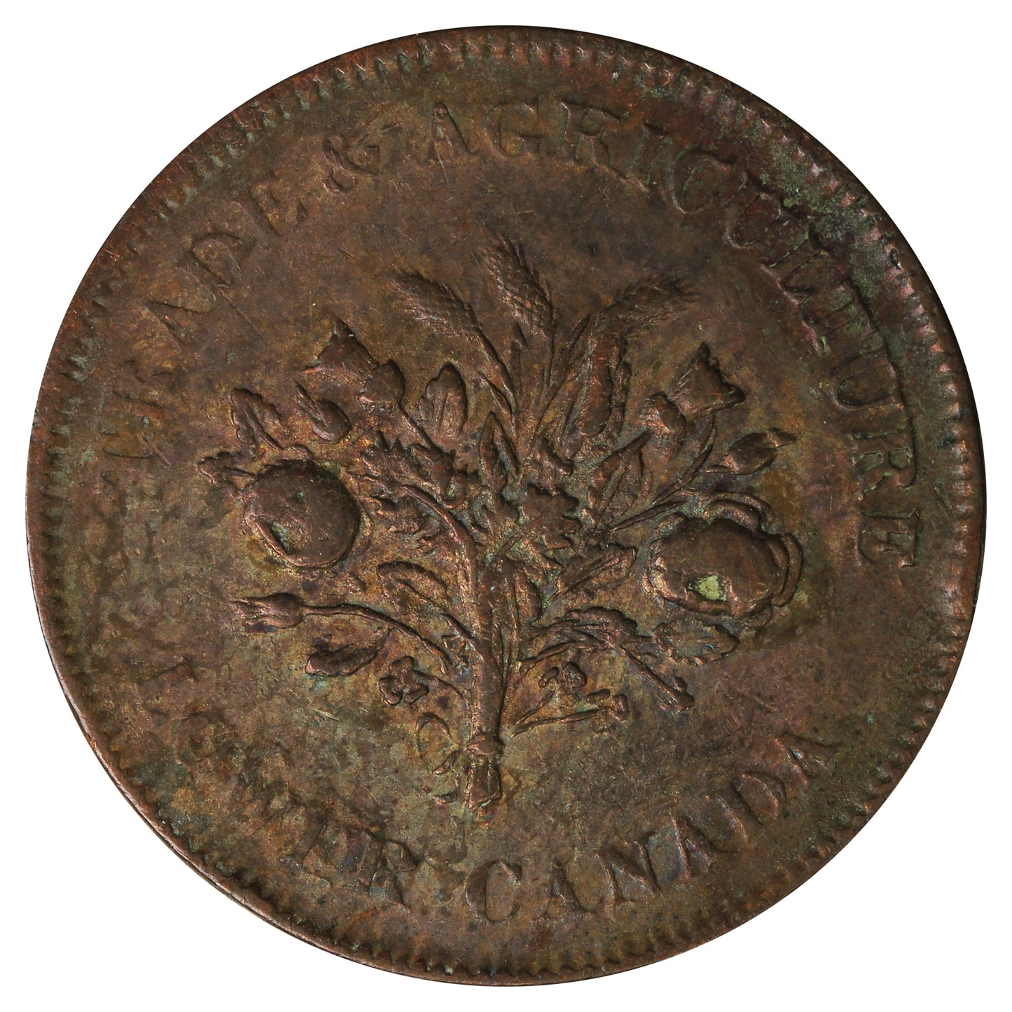 LC-2A2 1835 Lower Canada Un Sou, Trade & Agriculture Bank Token Very Fine (VF20) Toned