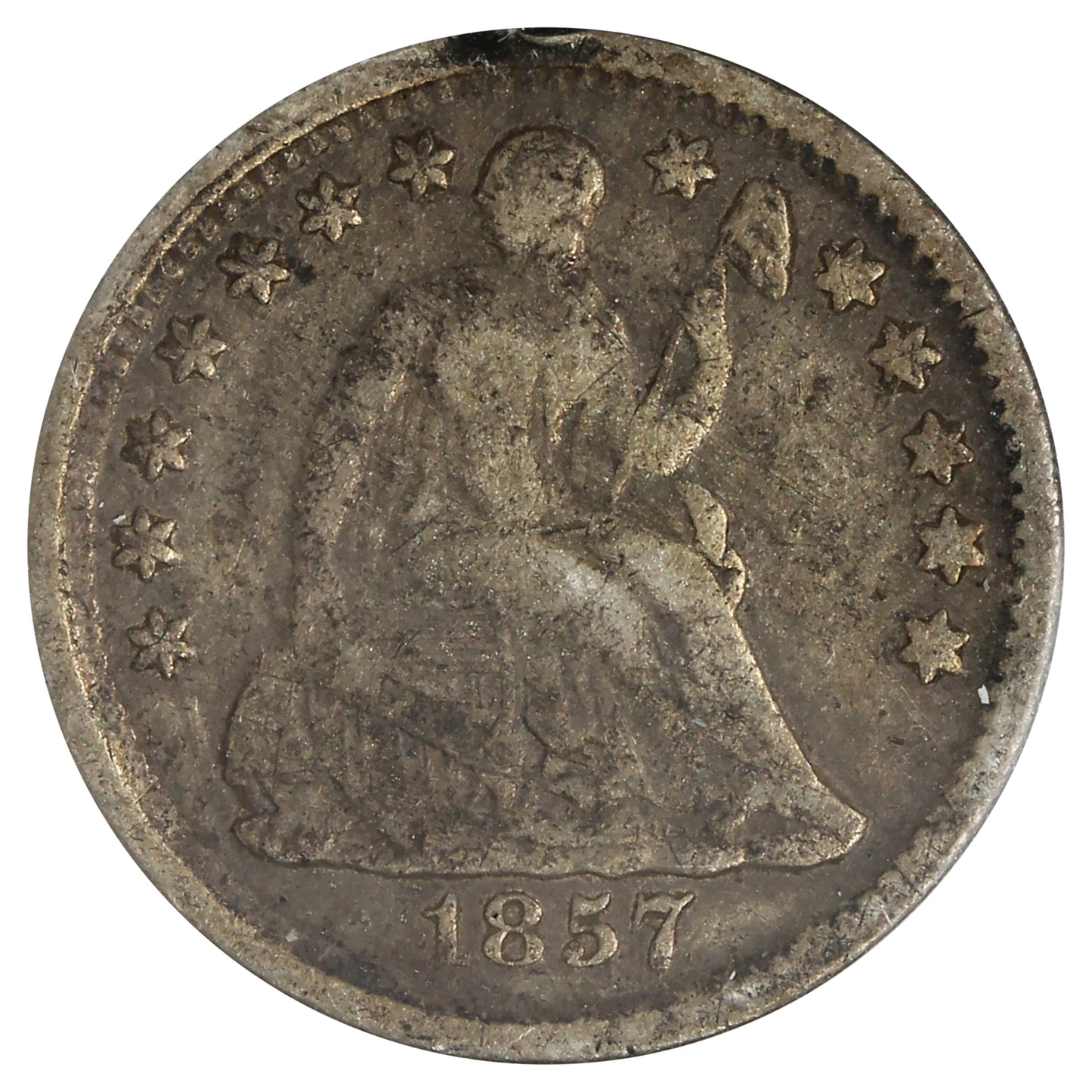 1857 Half Dime Very Good (VG8) Bent