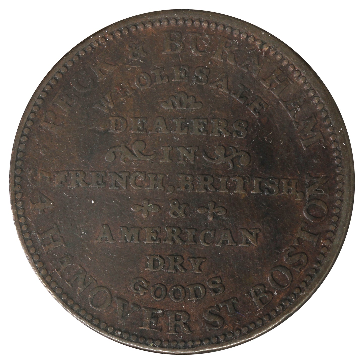 HT-163 1834 USA Hard Times Token: Peck & Burnham Boston