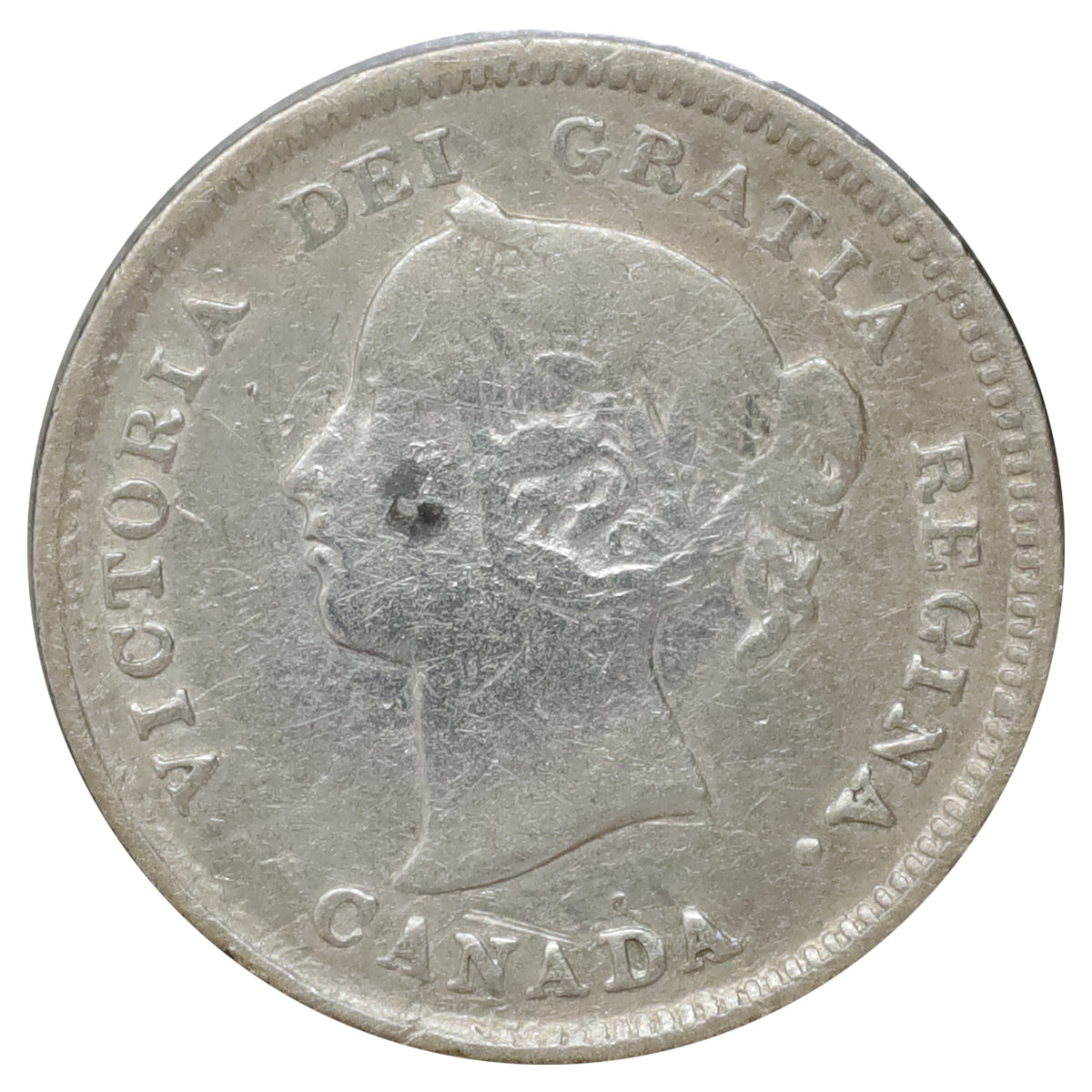 1884 Far 4 Canada 5-cents F-VF (F15) Scratched, marks, or impaired