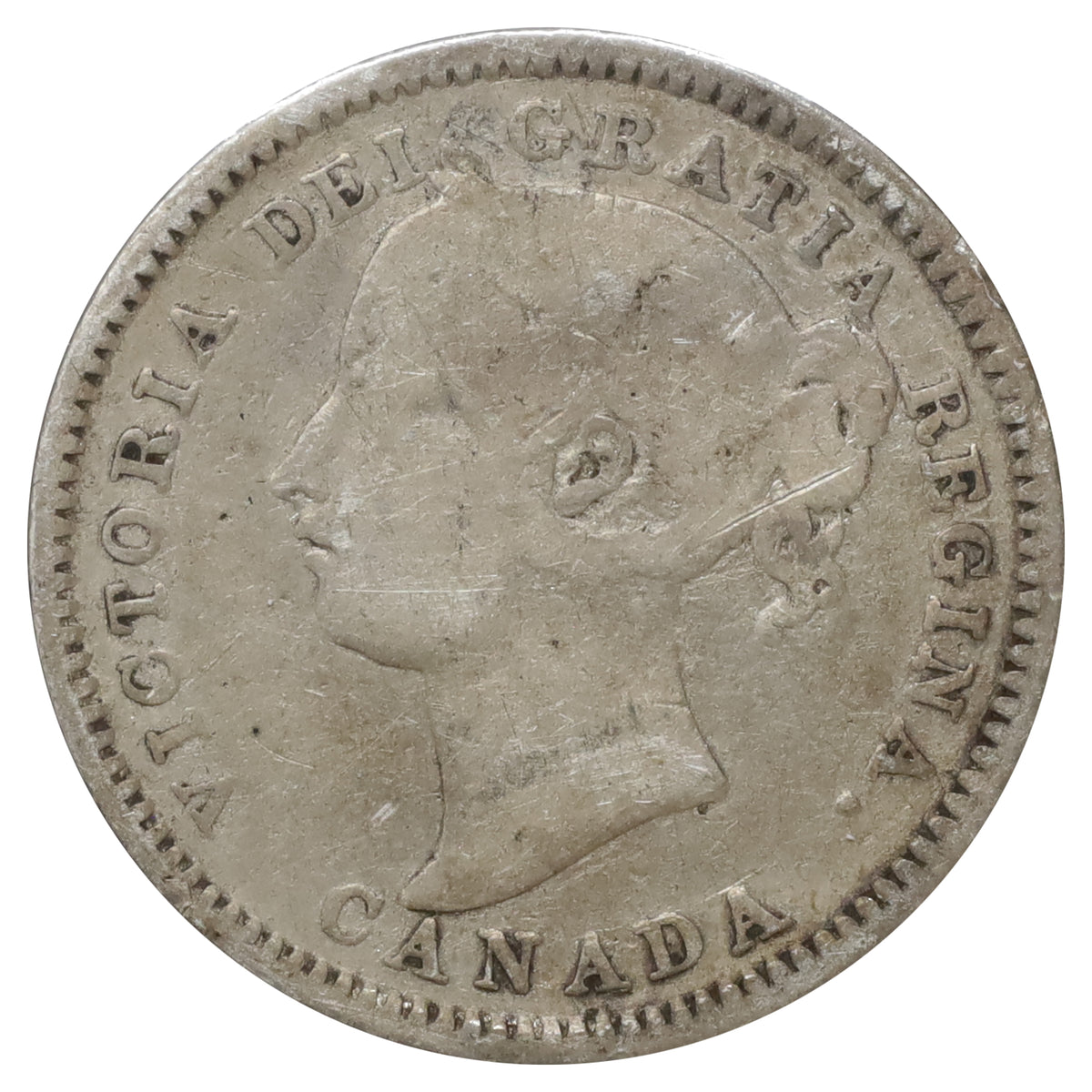 1892 Obv. 5 Canada 10-cents G-VG (G6) Scratched, marks, or impaired