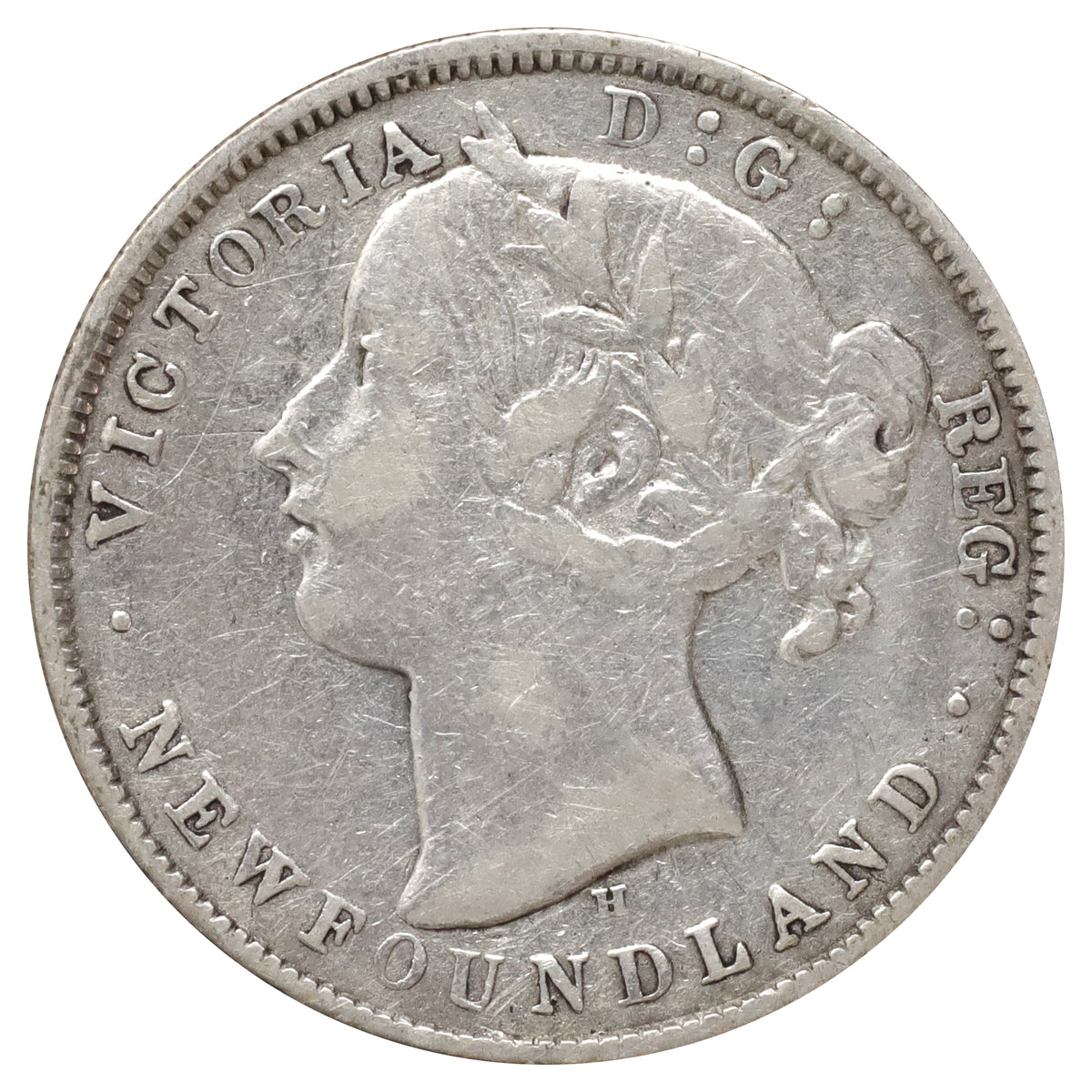 1872H Newfoundland 20-cents Very Fine (VF20) Scratched, marks, or impaired
