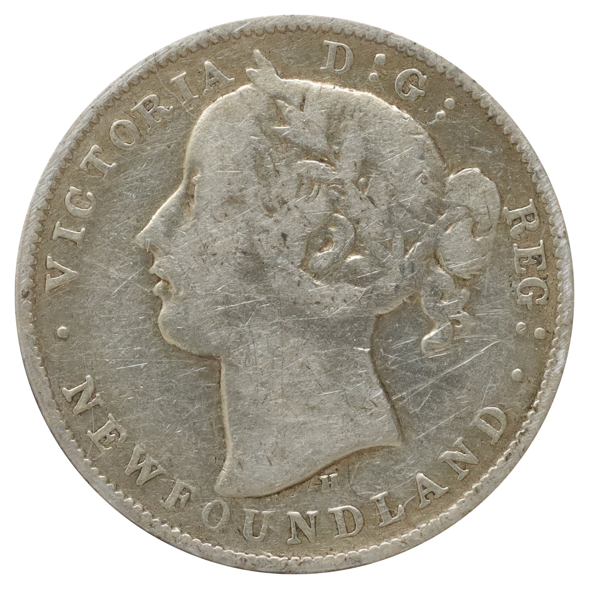 1872H Newfoundland 20-cents VG-F (VG10) Scratched, marks, or impaired