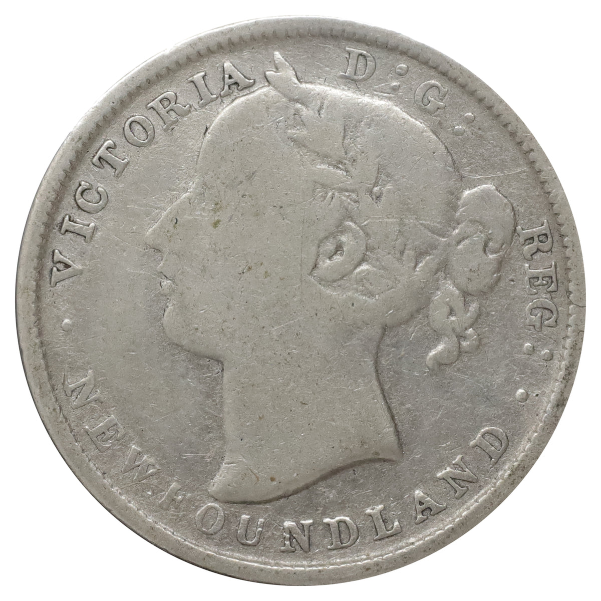 1876H Newfoundland 20-cents Very Good (VG8) Scratched, marks, or impaired