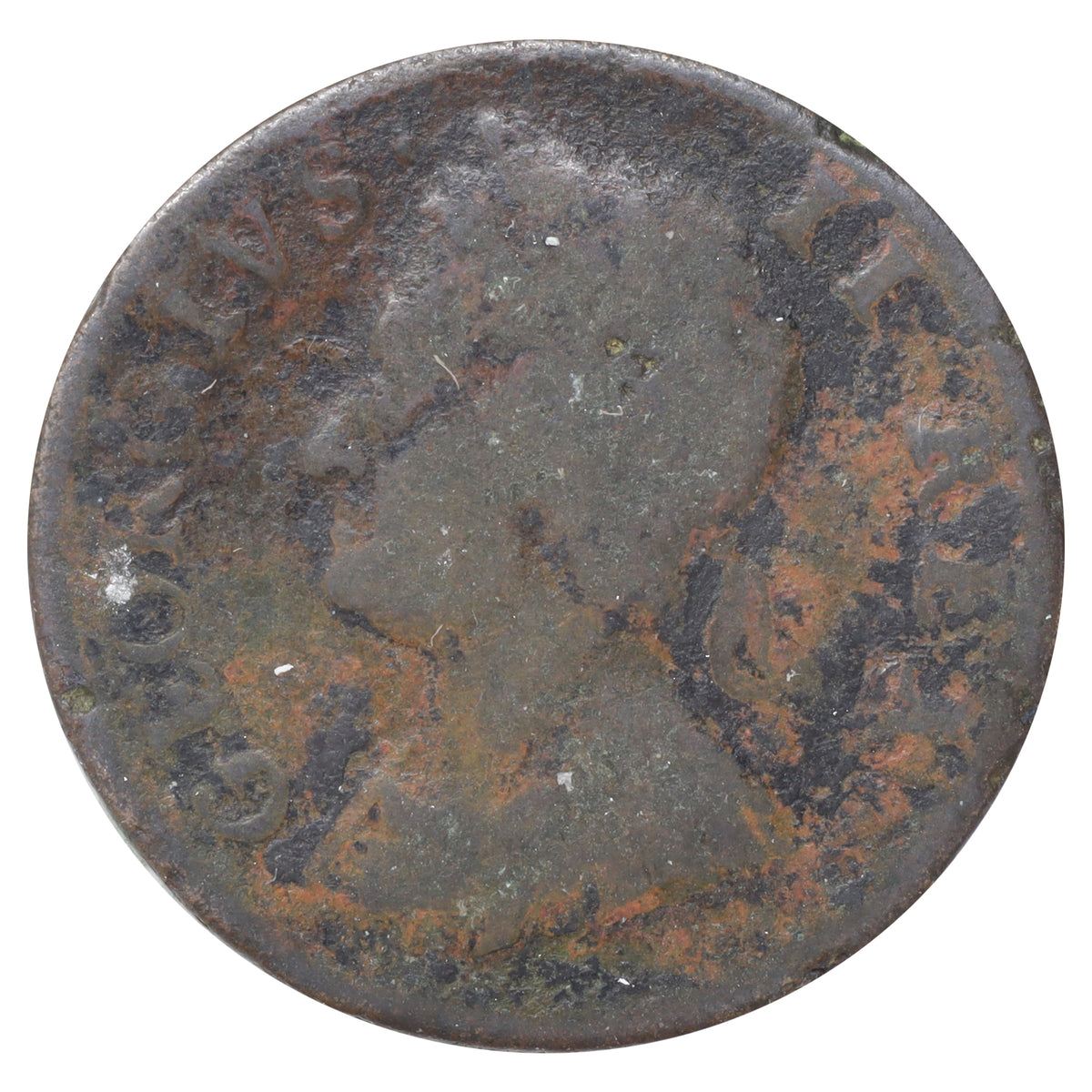 Great Britain 1749 George II Farthing Very Good (VG8) corroded