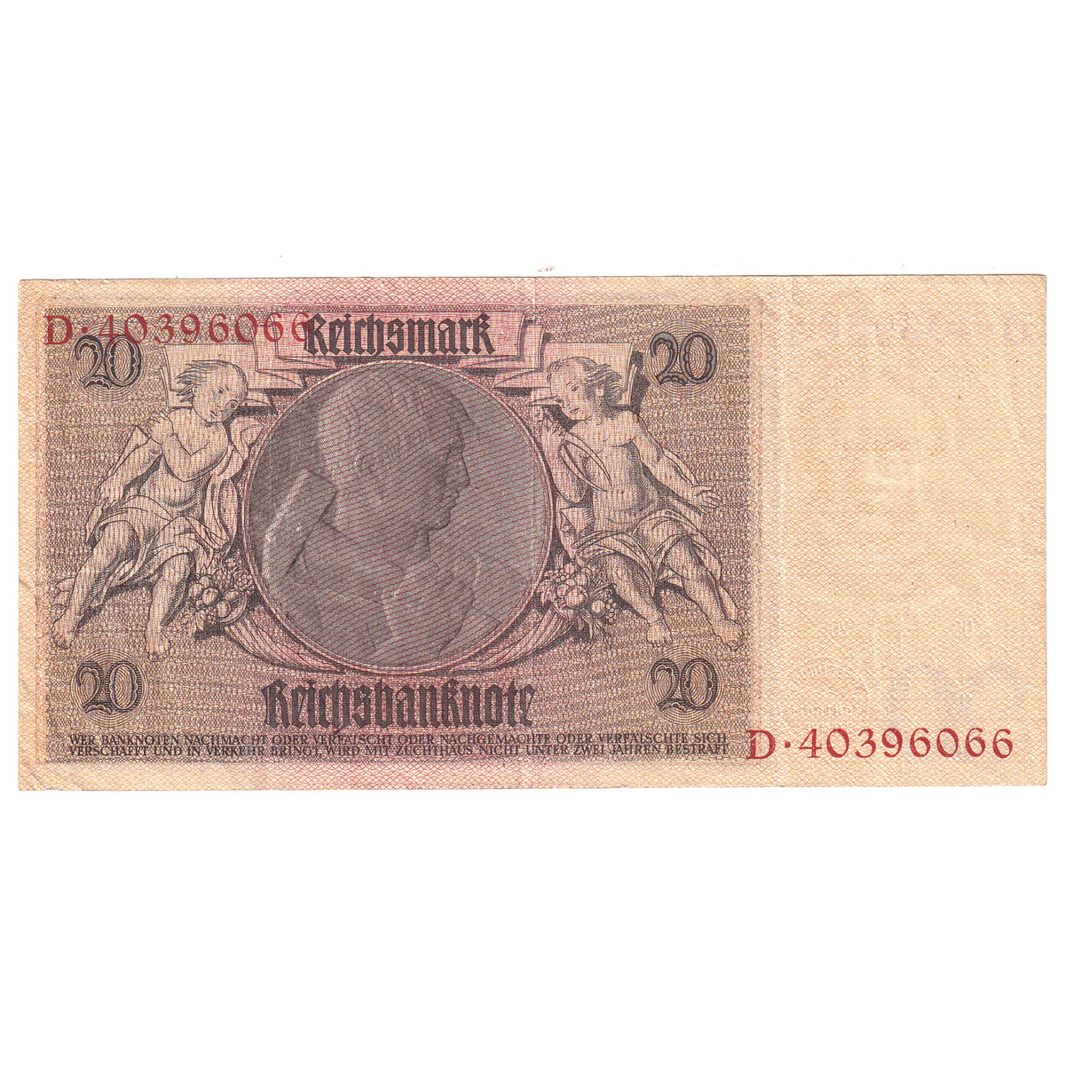 Germany 1929 Third Reich 20 Deutsche Mark Note, Pick #181a (DOP)