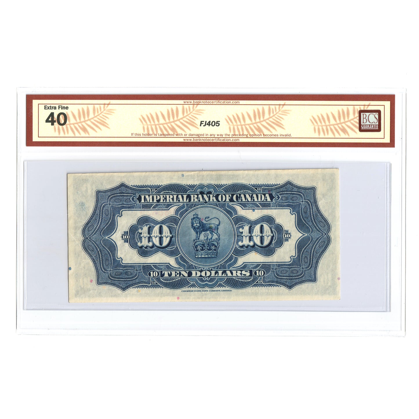 375-24-04 1939 Imperial Bank $10 Jaffray-Phipps, Check Letter D, BCS Certified EF40 (Holes)
