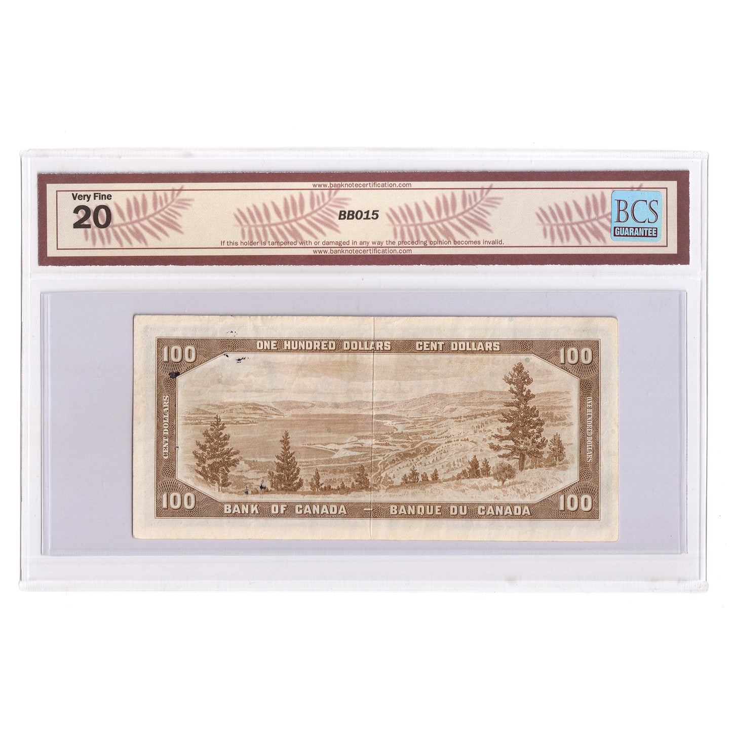 BC-35b 1954 Canada $100 B-C, Devil's Face, Changeover, A/J, BCS Certified VF20 (Hole, Stain)