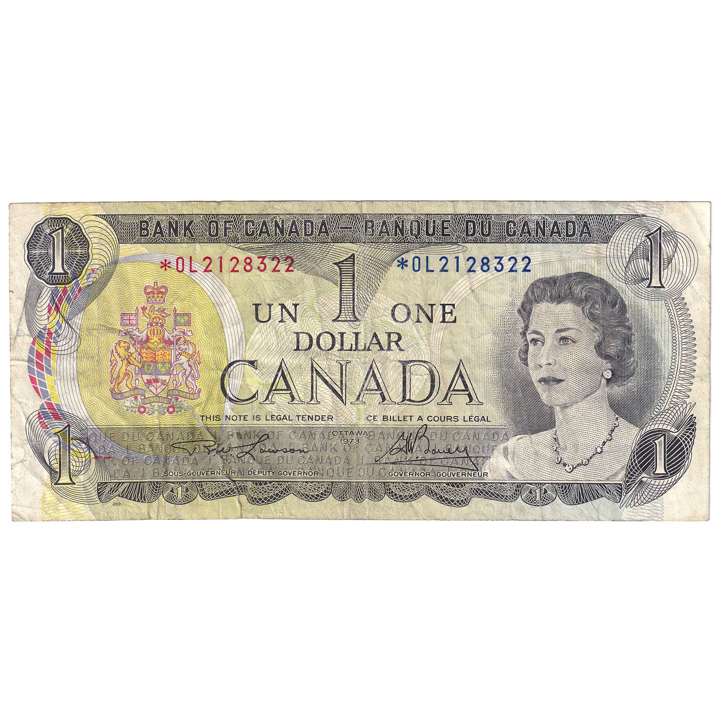 BC-46aA 1973 Canada $1 Lawson-Bouey, *OL, F-VF (dam'g)
