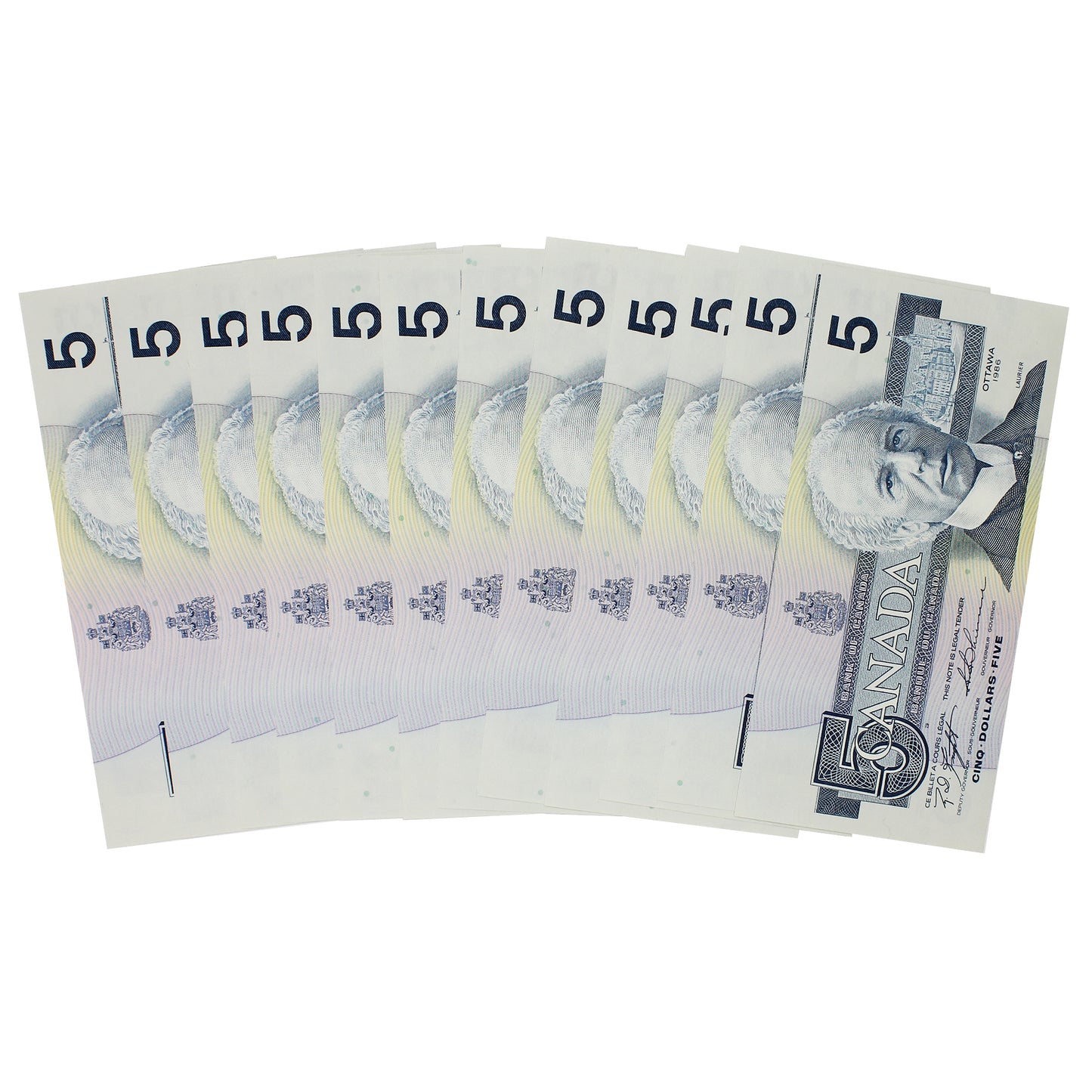 Lot of 12x Consecutive 1986 Canada $5 Notes, Knight-Thiessen, ANL, 12Pcs.