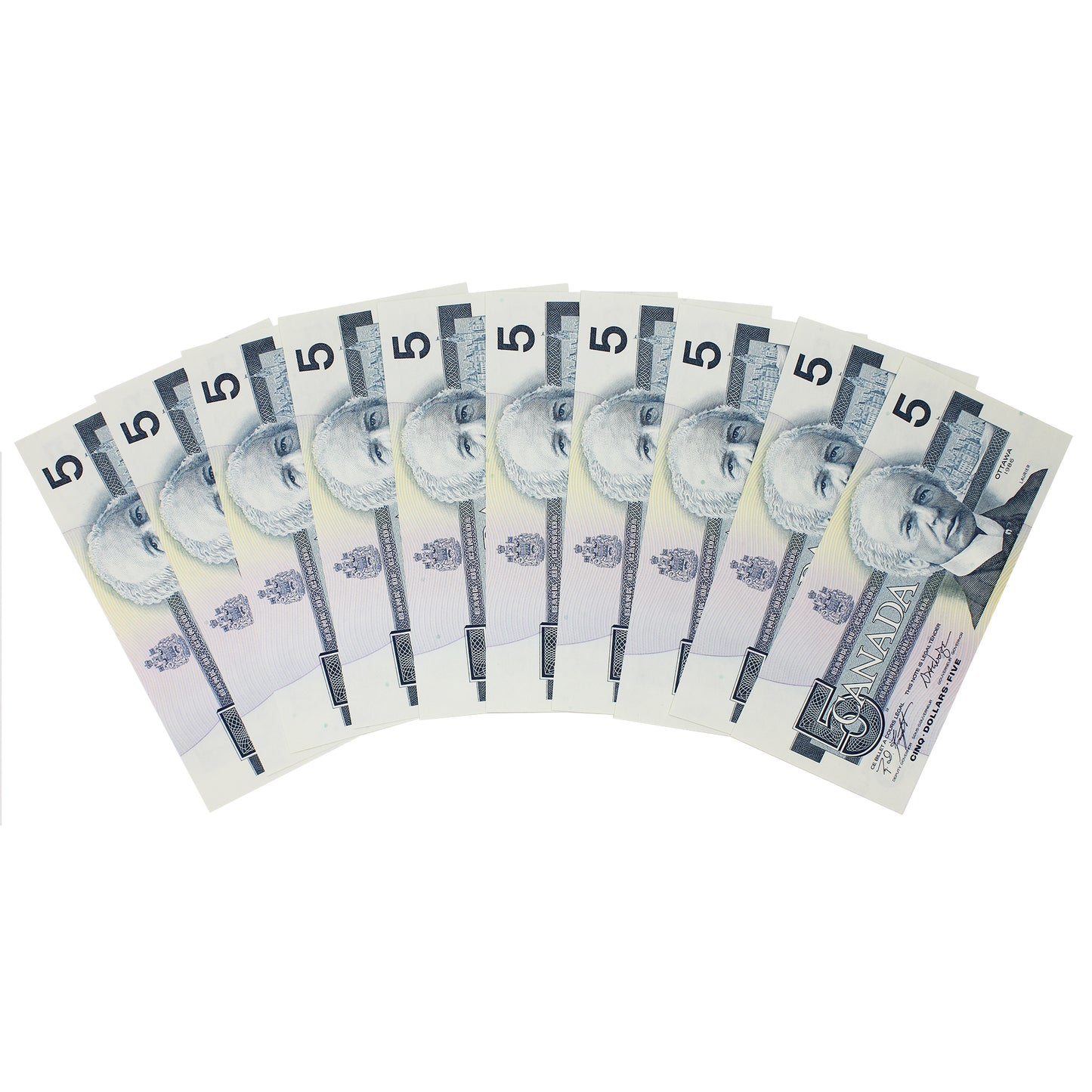 Lot of 10x Consecutive 1986 Canada $5 Notes, Knight-Dodge, ANS, 10Pcs.