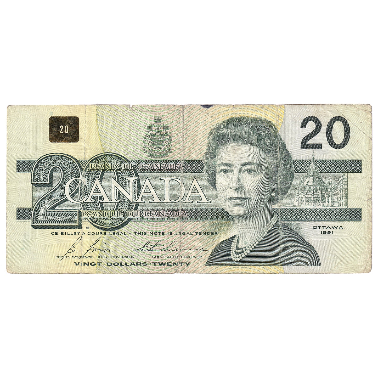 BC-58bA-i 1991 Canada $20 Bonin-Thiessen, AIX, Circ. (dam'g)