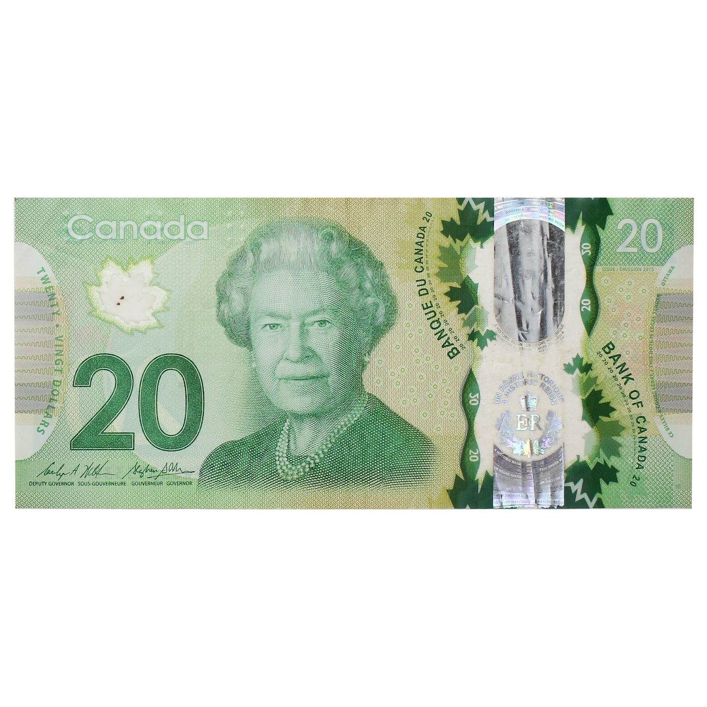 BC-74 2015 Canada $20 Wilkins-Poloz with Neat Serial Number FWS3333332, CIRC