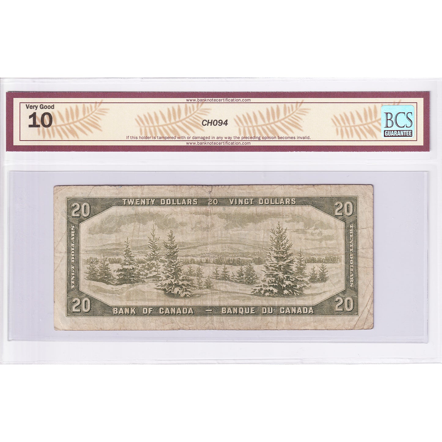BC-41bA 1954 Canada $20 B-R, Modified, Replacement, *V/E BCS Cert. VG10 (holes, tear)