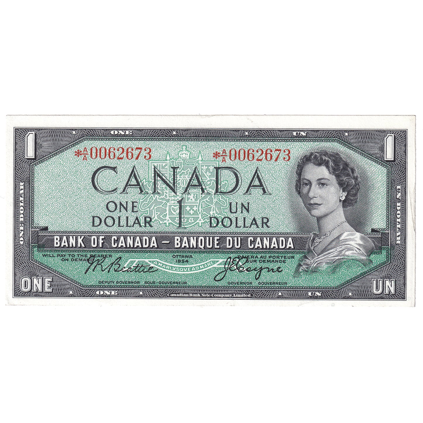 BC-37aA 1954 Canada $1 Beattie-Coyne, *A/A, AU (tear)