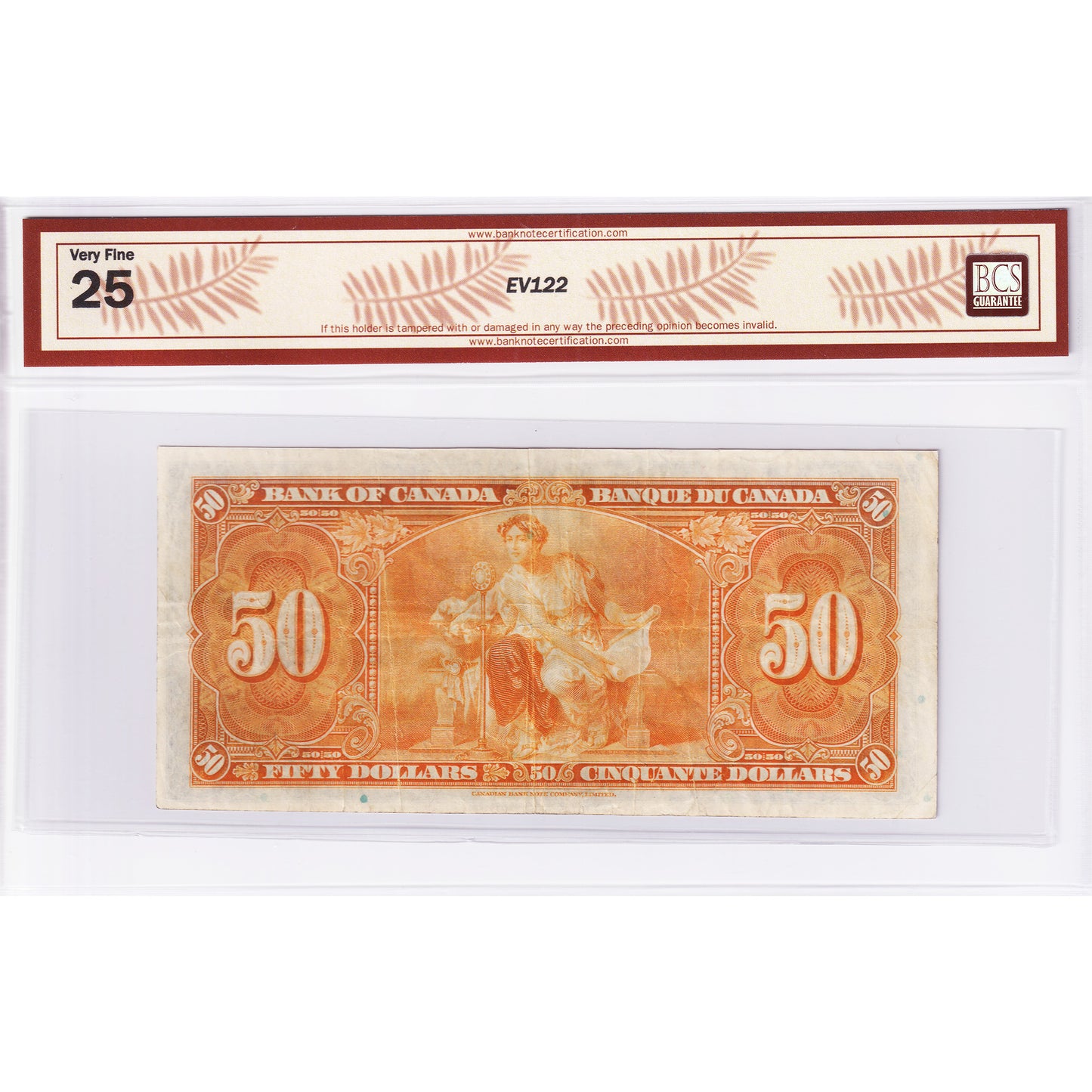 BC-26b 1937 Canada $50 Gordon-Towers, Changeover, B/H BCS Certified VF25 Trimmed
