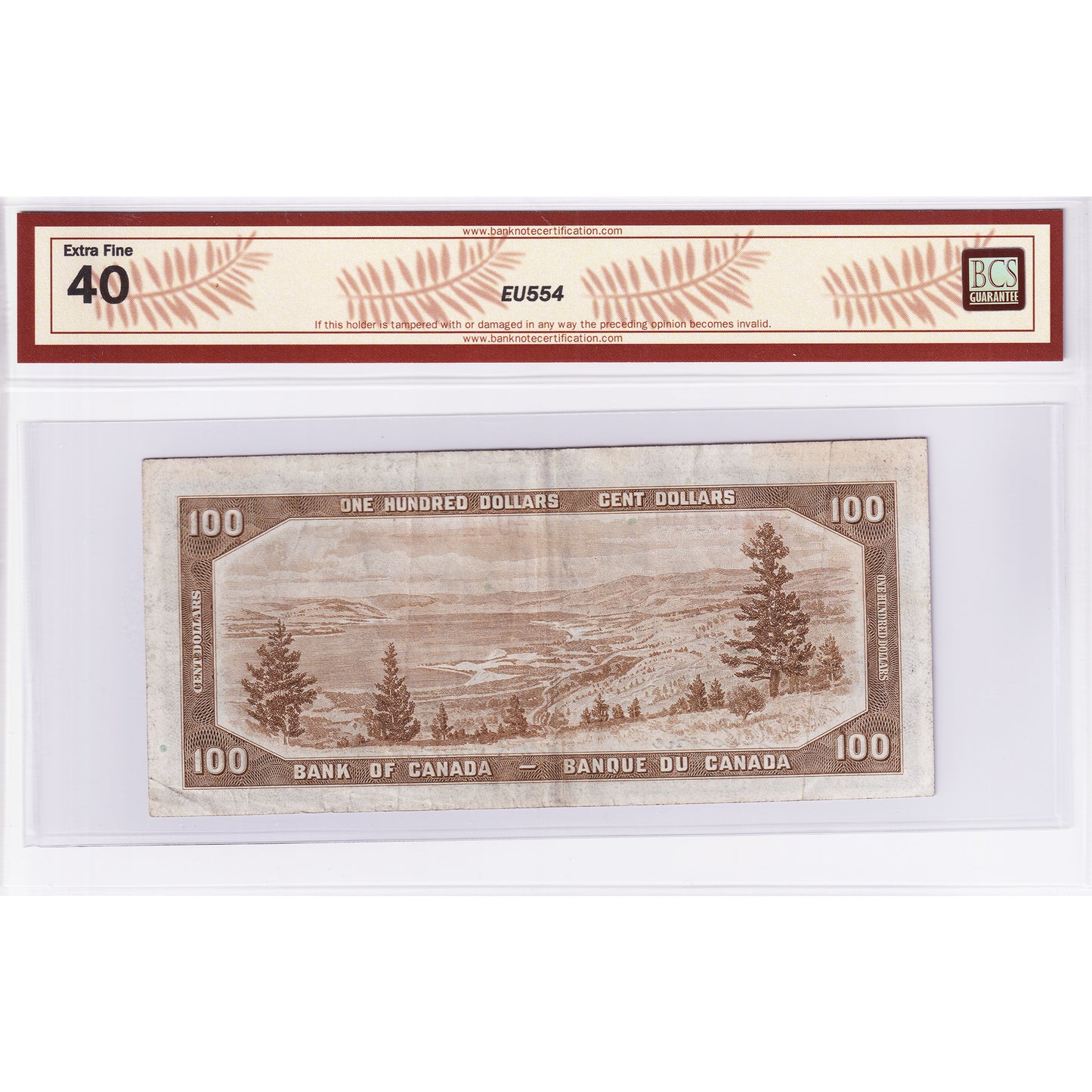 BC-35a 1954 Canada $100 C-T, Devil's Face, Changeover, A/J BCS Certified EF40 (Stain)