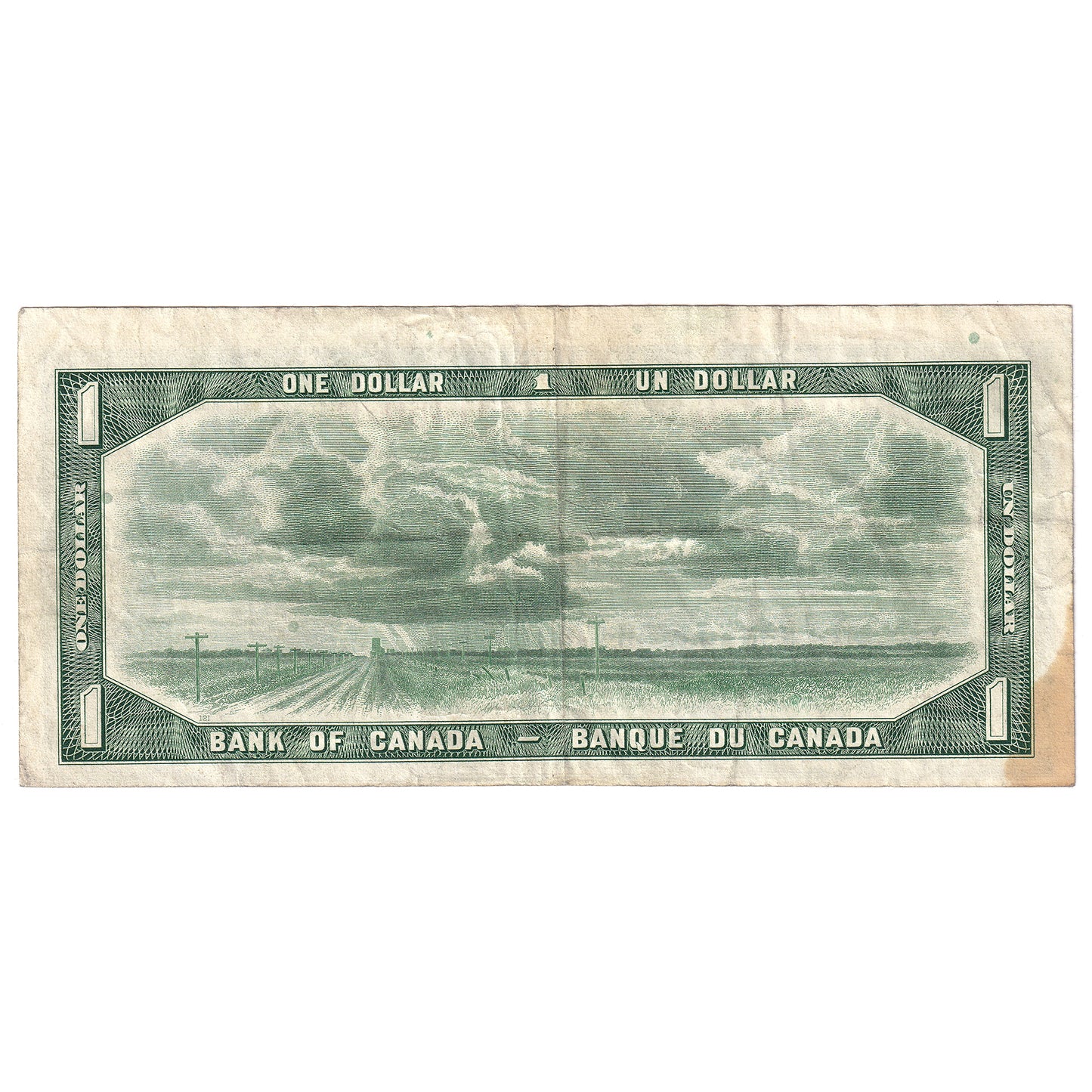 BC-37bA 1954 Canada $1 Beattie-Rasminsky, *O/Y, VF (stain)