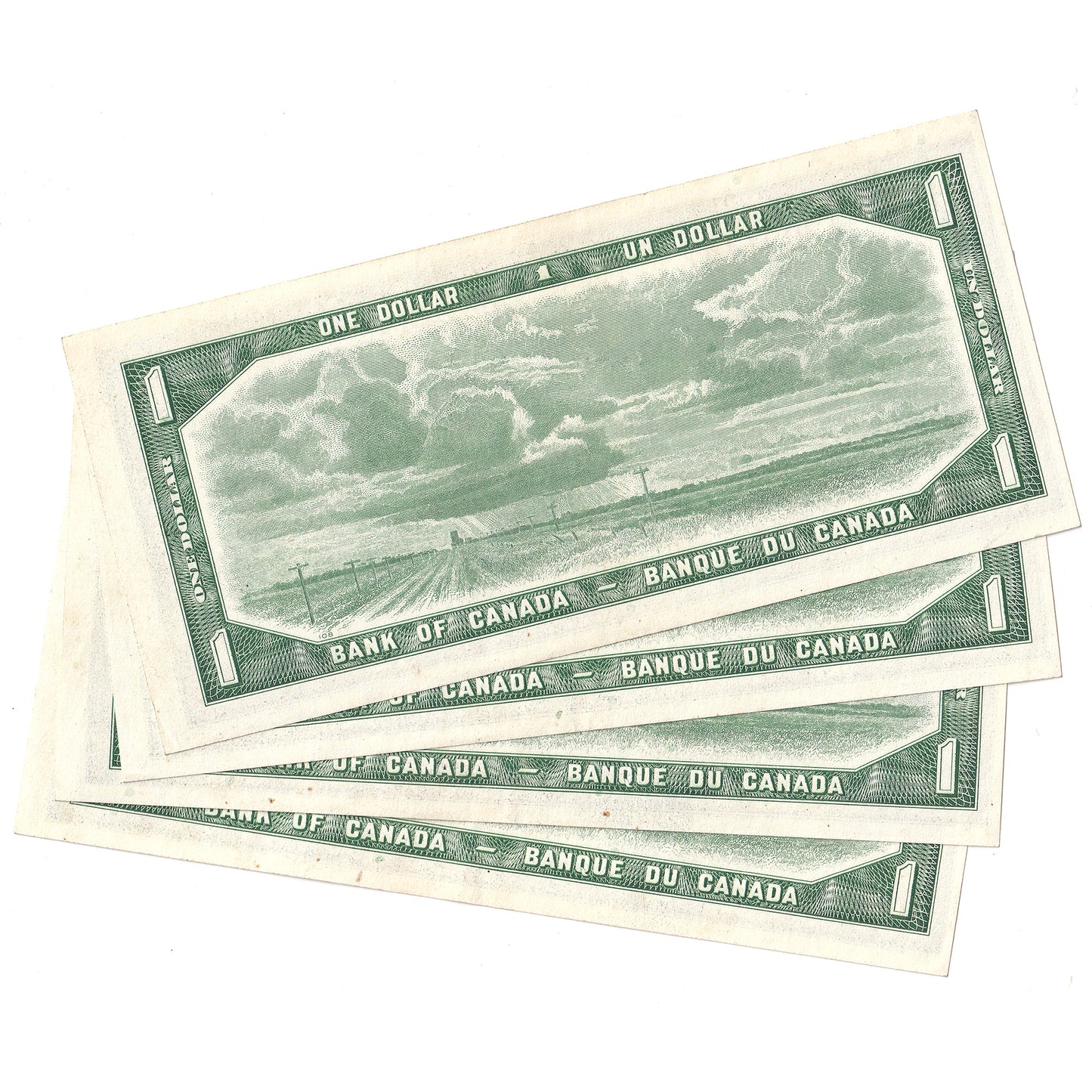 Lot of 4x Consecutive 1954 Canada $1 Notes, Beattie-Rasminsky, I/Z, 4Pcs.