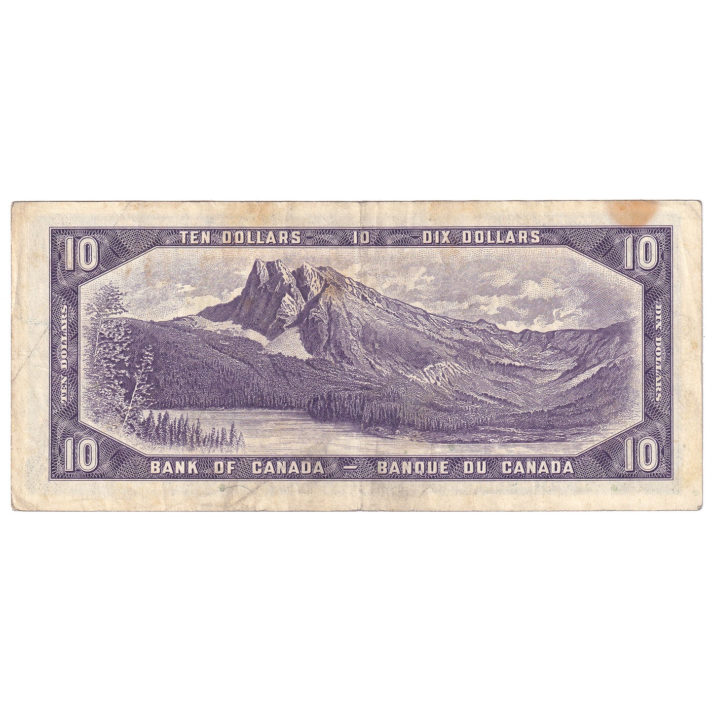 BC-40bA 1954 Canada $10 Beattie-Rasminsky, *B/V, F-VF, (stains)