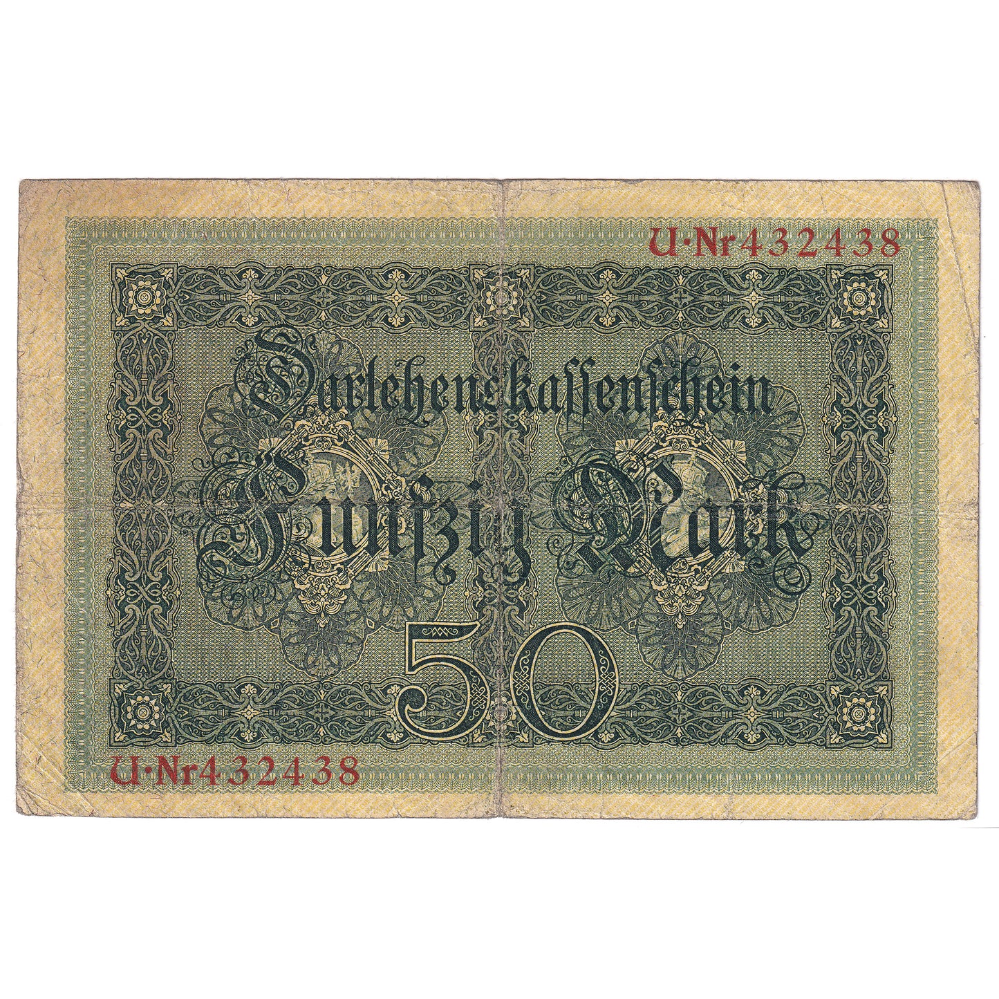 Germany 1914 50 Mark Note, Pick #49a, 6 Digit, VG (holes)