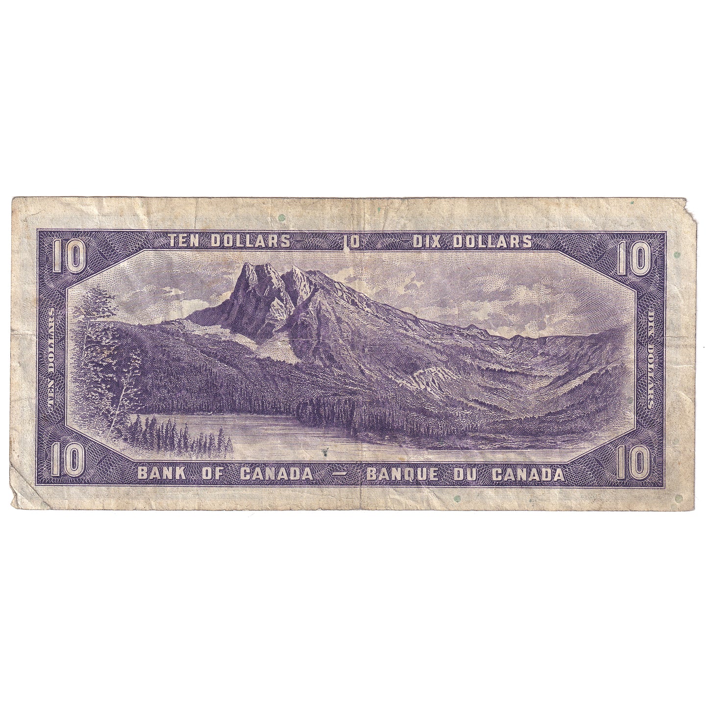 BC-32a 1954 Canada $10 Coyne-Towers, Devil's Face, B/D, VF (Holes, tears, or damaged)