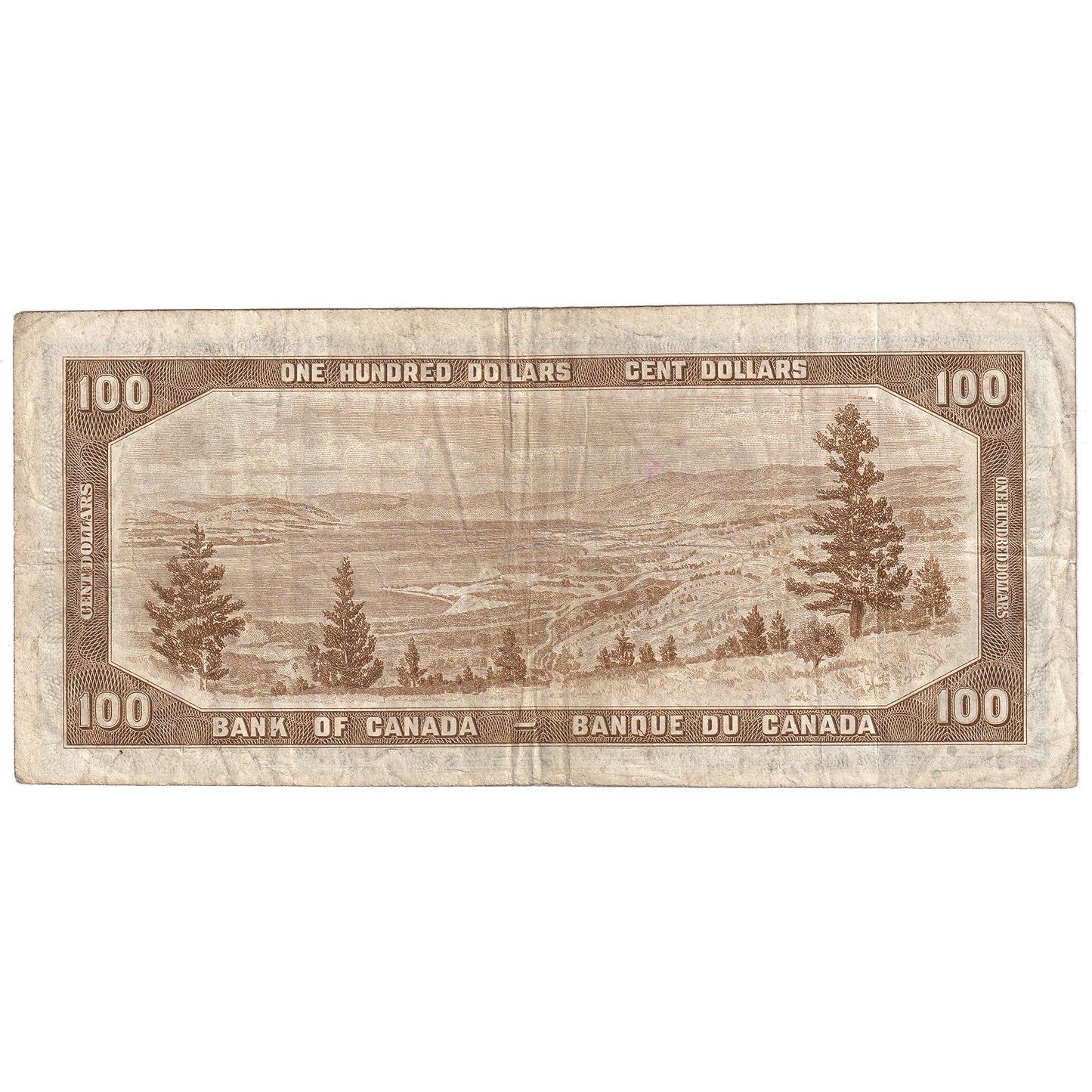 BC-35b 1954 Canada $100 Beattie-Coyne, Devil's Face, A/J, F-VF (stain)