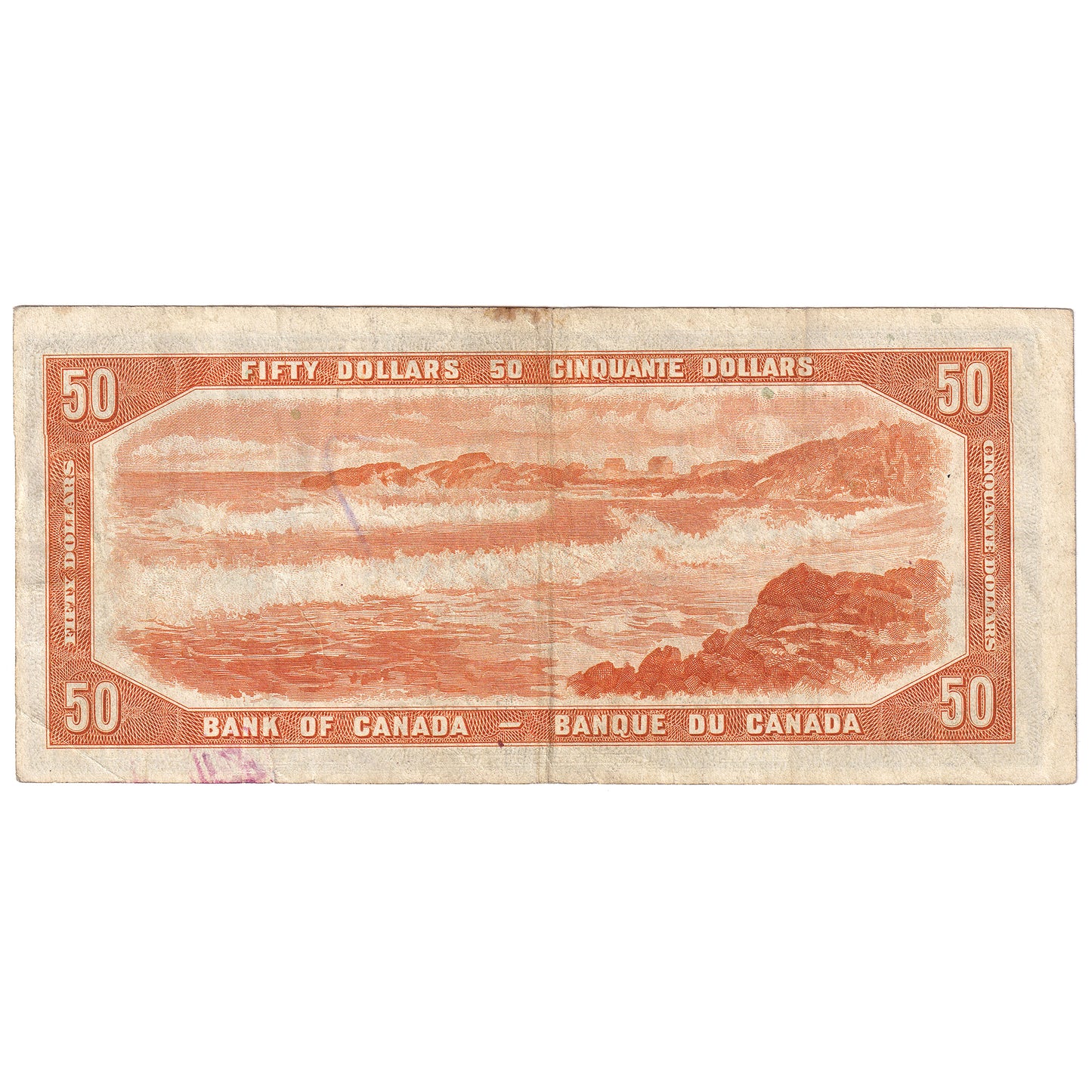 BC-34a 1954 Canada $50 Coyne-Towers, Devil's Face, A/H, VF-EF (dam'g)