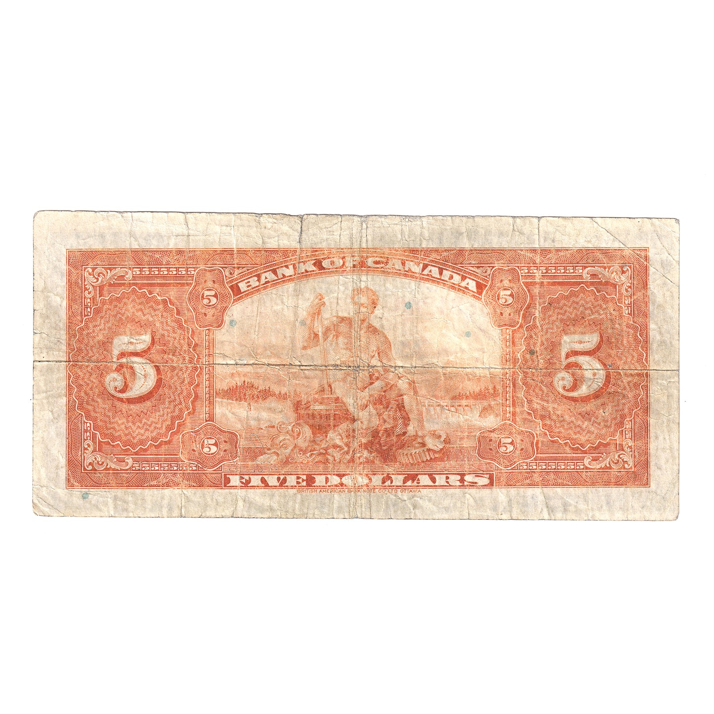 BC-5 1935 Canada $5 Osborne-Towers, English, Series A, F (tear)