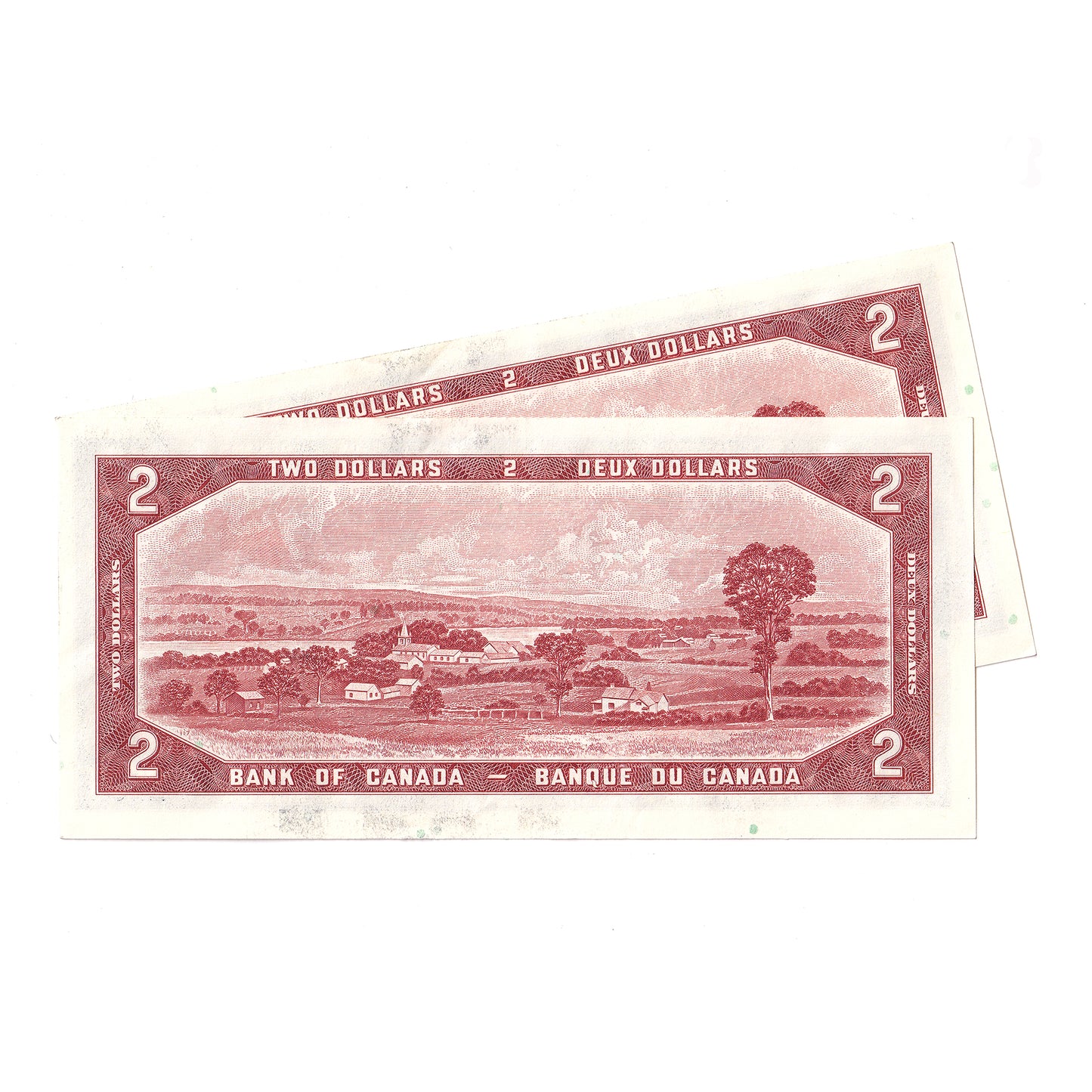 Lot of 2x Consecutive 1954 Canada $2 Notes, Beattie-Rasminsky, Y/R, 2Pcs.
