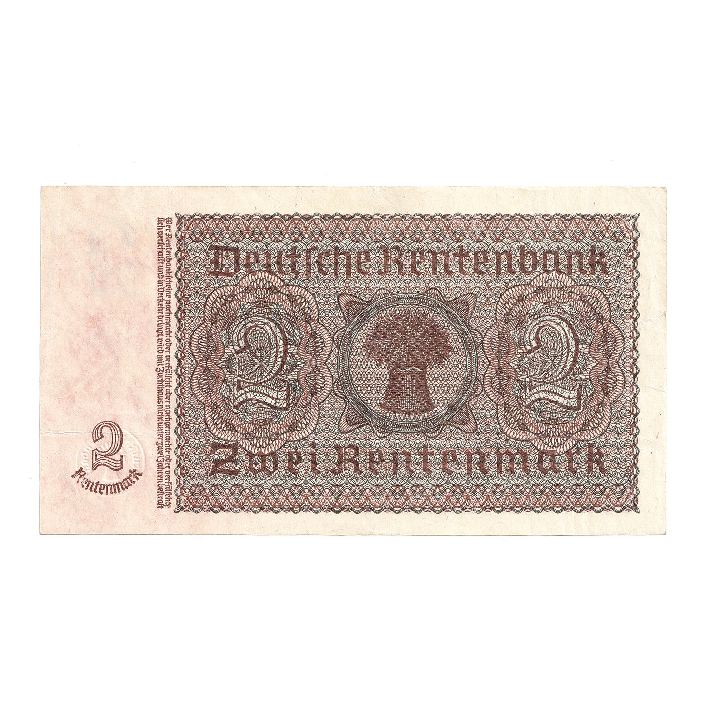 Germany 1937 2 Rentenmark Note, Pick #174, UNC