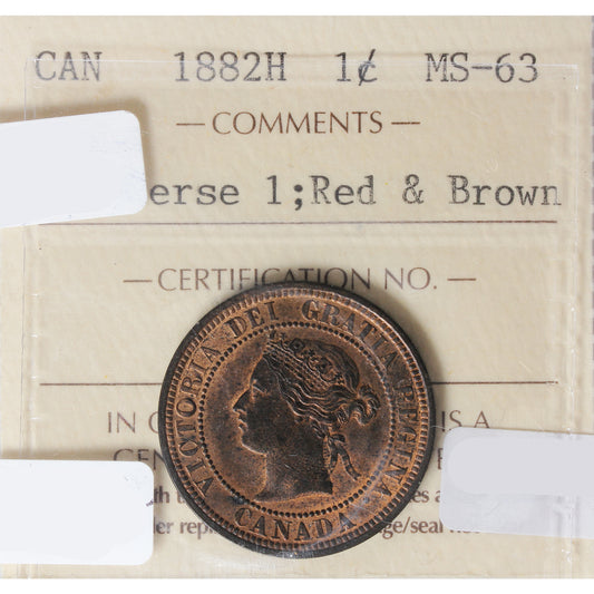 1882H Obv. 1 Canada 1-cent ICCS Certified MS63 Red and Brown